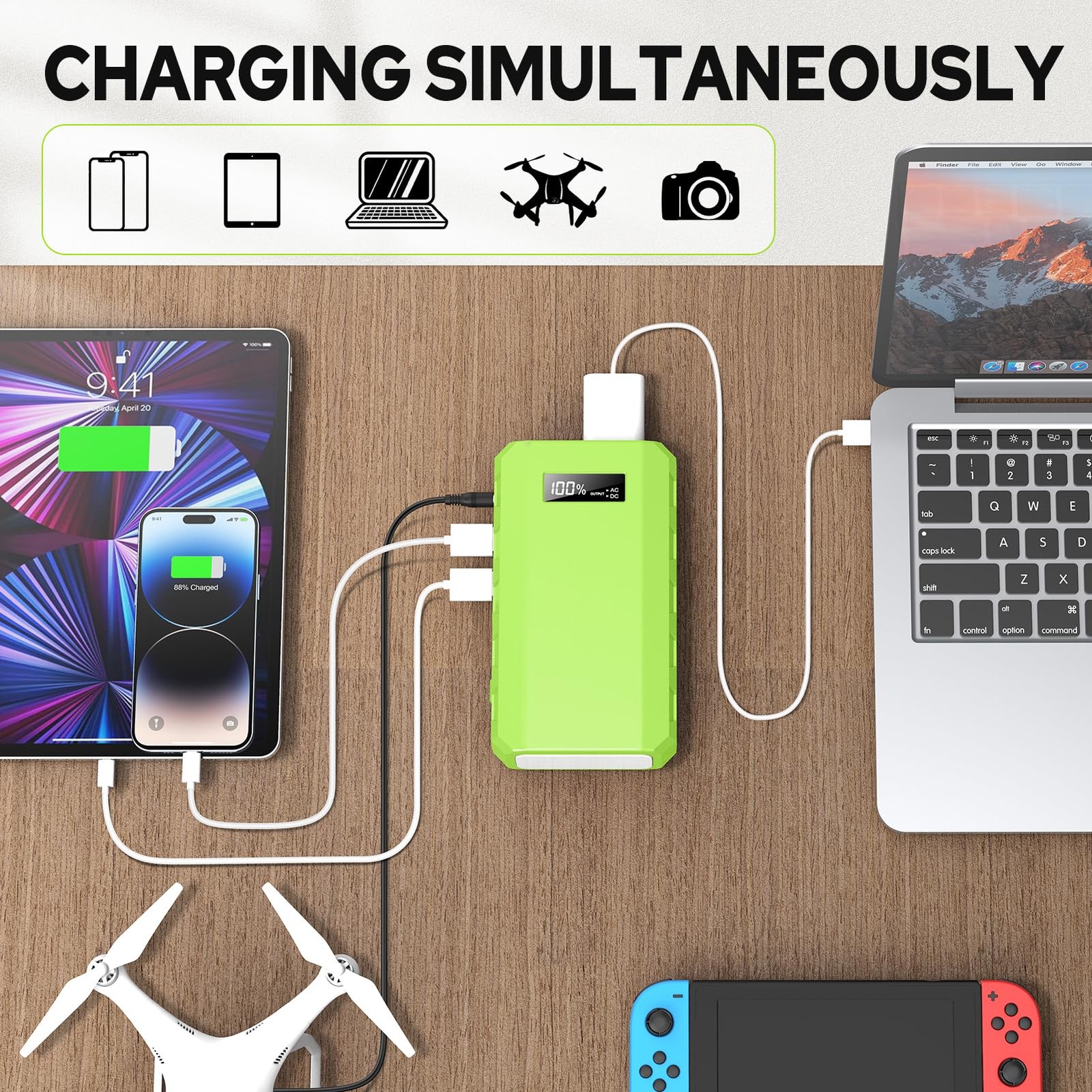 Portable Power Station with AC Outlet, 65W/110V External Battery Pack 24000mA…