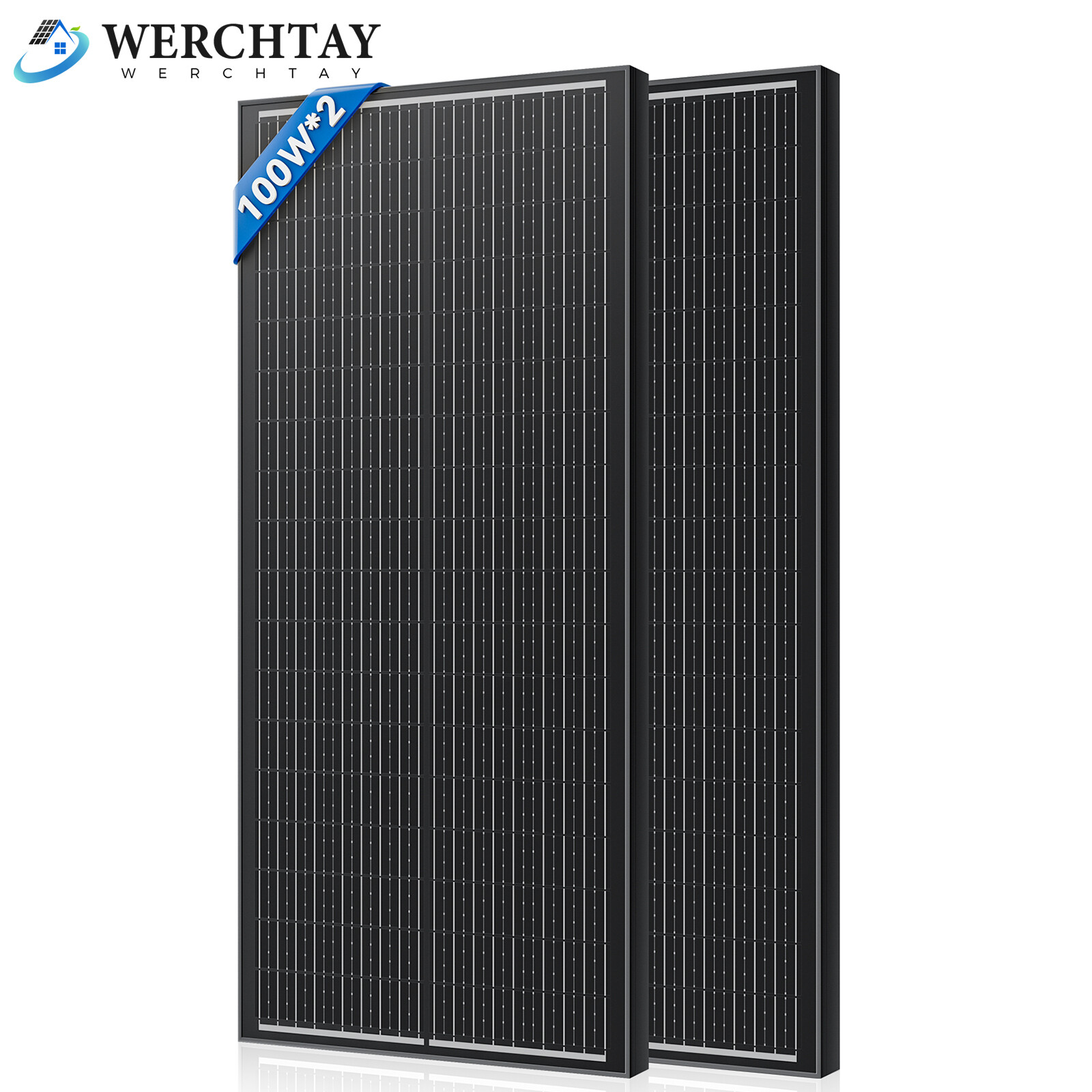 12V 100W 200W Monocrystalline Solar Panel 2Pack 100W All Black Off-Grid RV Boat
