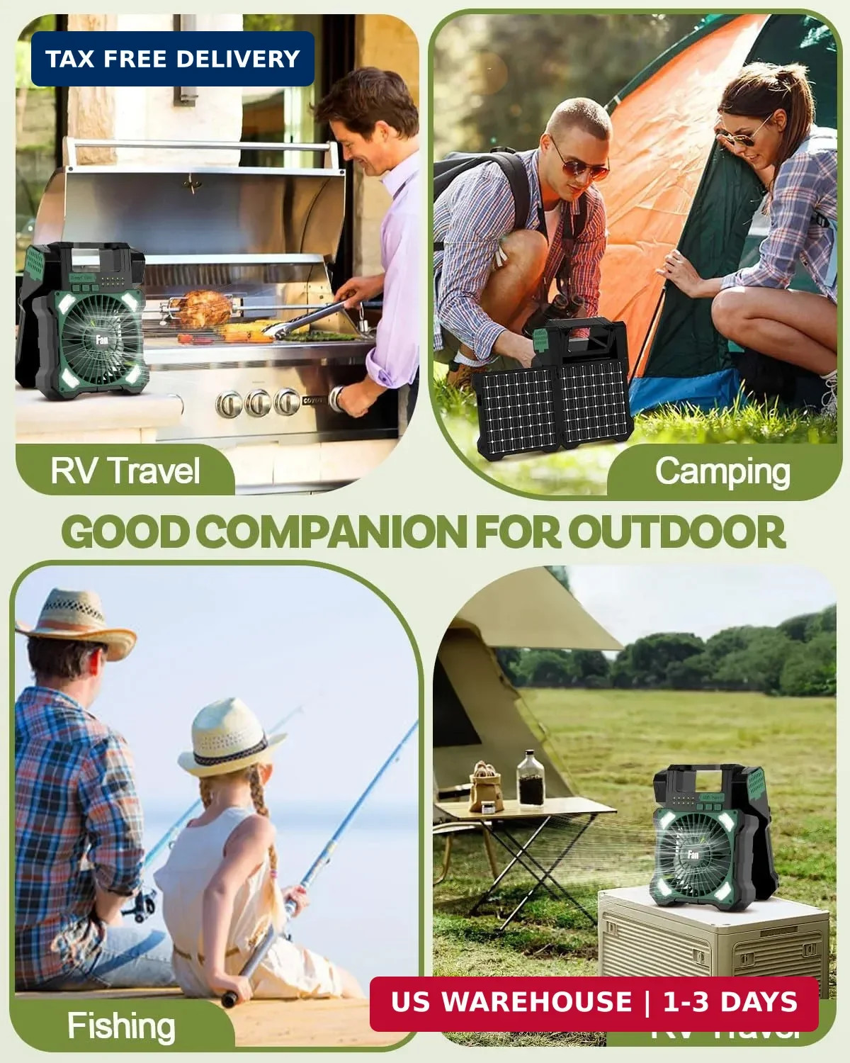22000mAh Camping Solar Fan, Dual-Panel Rechargeable Solar Powered Fan with LED L