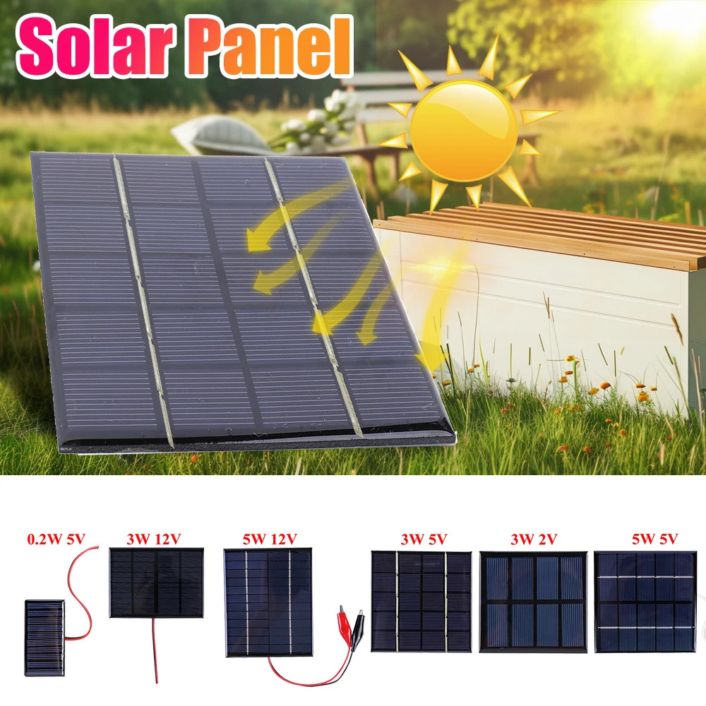 2pcs Solar Panel 3/5W 5/12V Micro Solar Board Portable Fast Charger Polysilicon