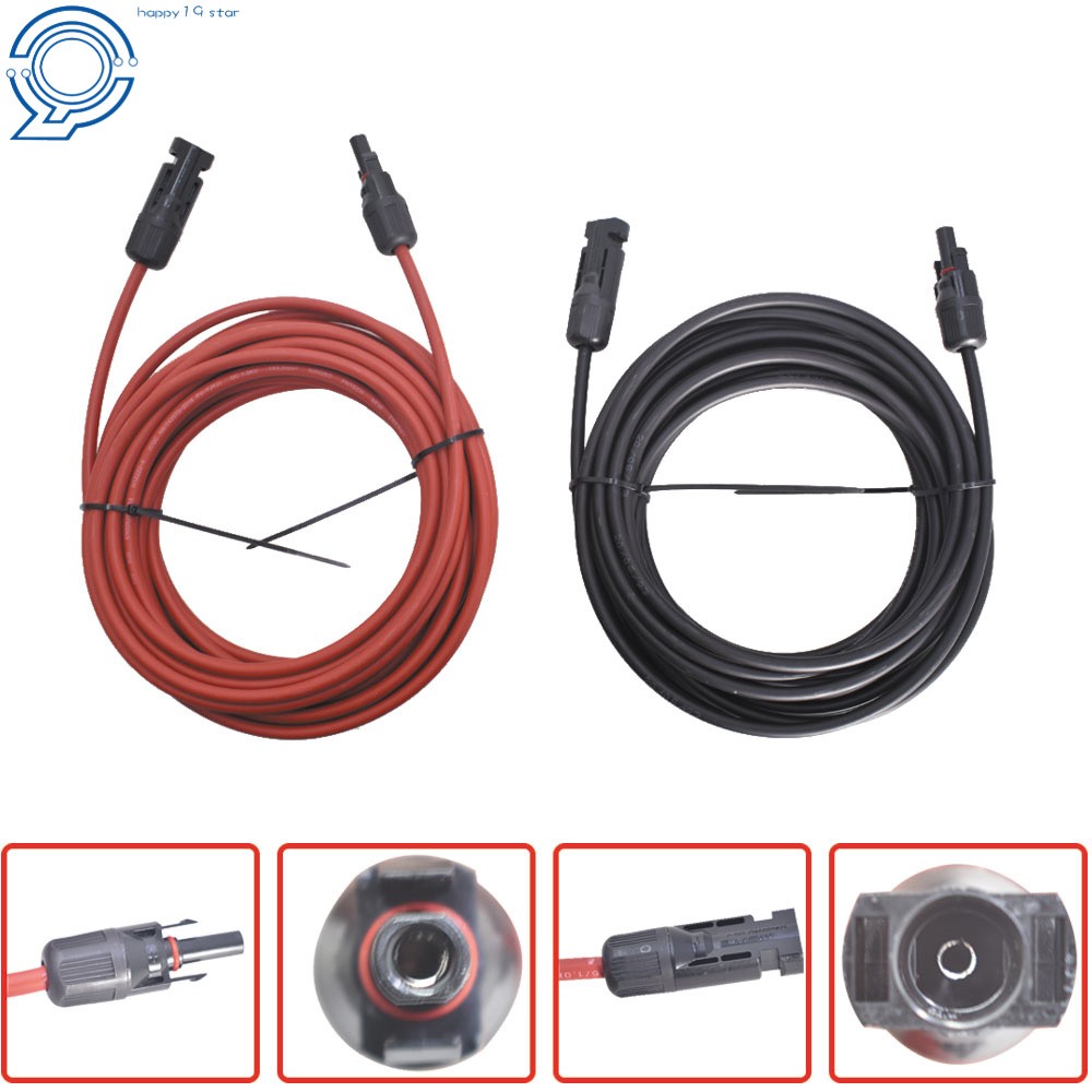 Black + Red Wire Connector 10AWG Solar Panel Extension Cable 30 Feet 1 Pair