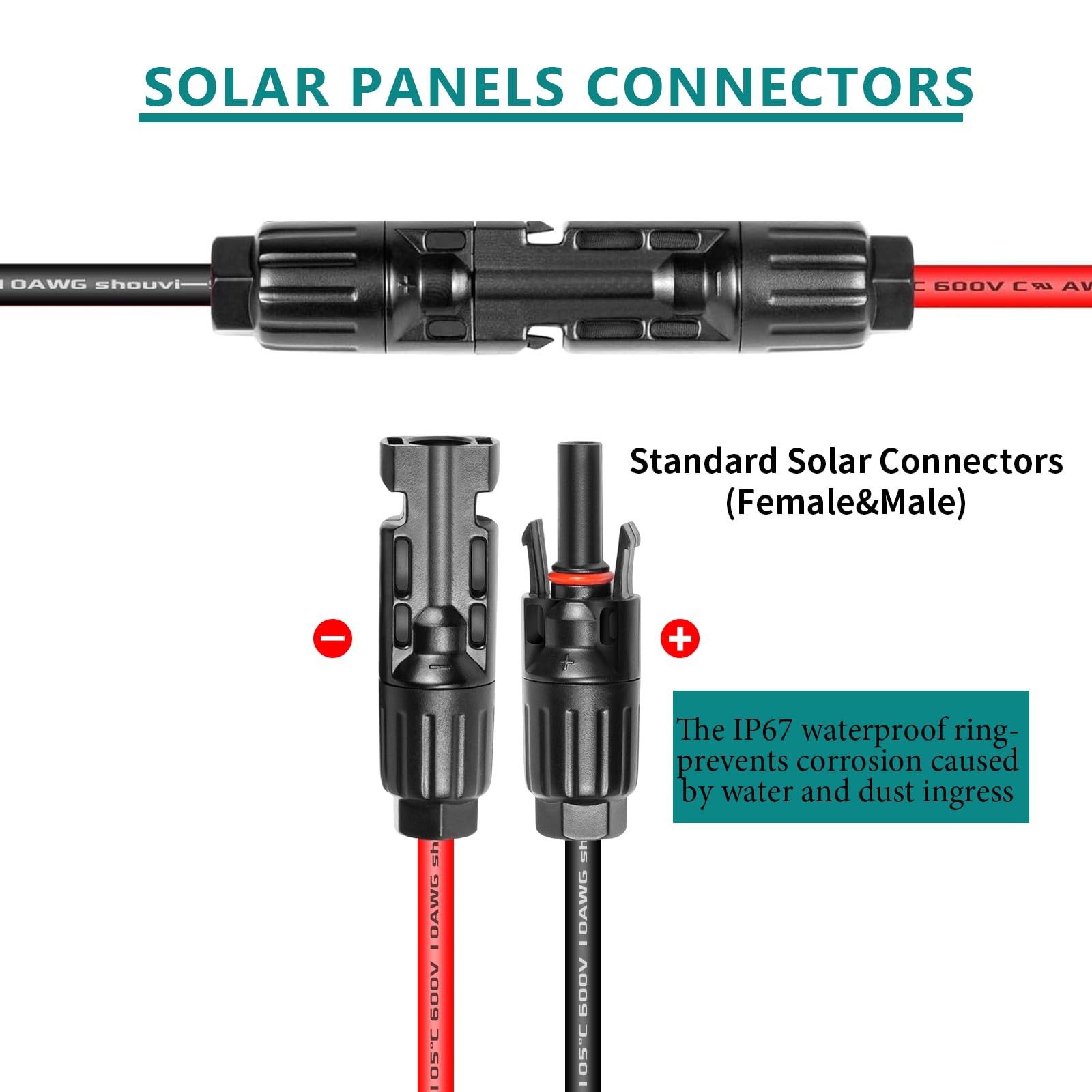 10AWG Tinned Copper Wire XT60i to Solar Panel Connector 20FT – 600V Heavy-Duty