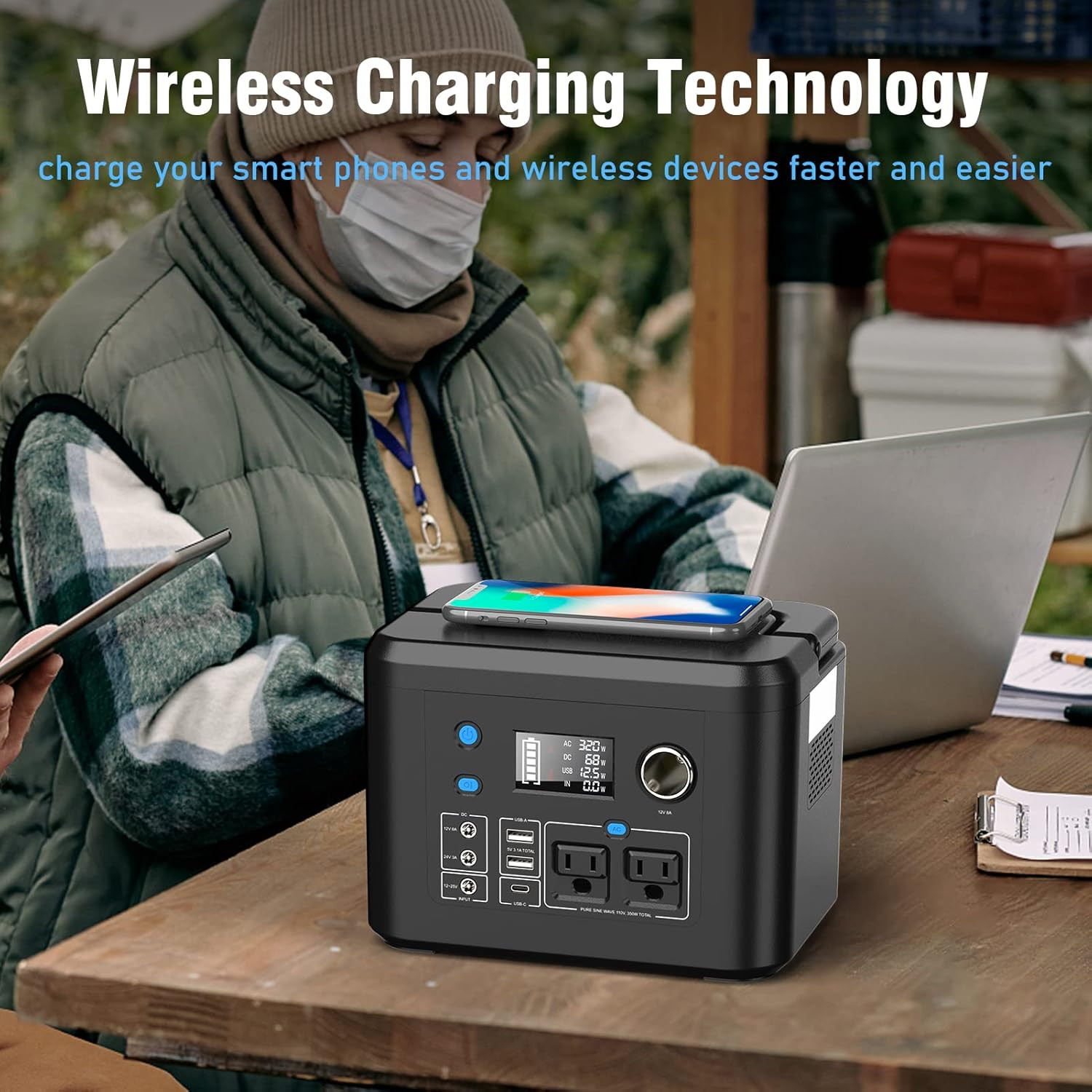 Portable Power Station 350W, 260Wh/70,000Mah Backup Lithium Battery, 110V Pure S