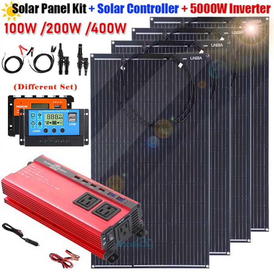 5000W Solar System &200W 400W Solar Panel Power Station 12V RV Farm Home Shed