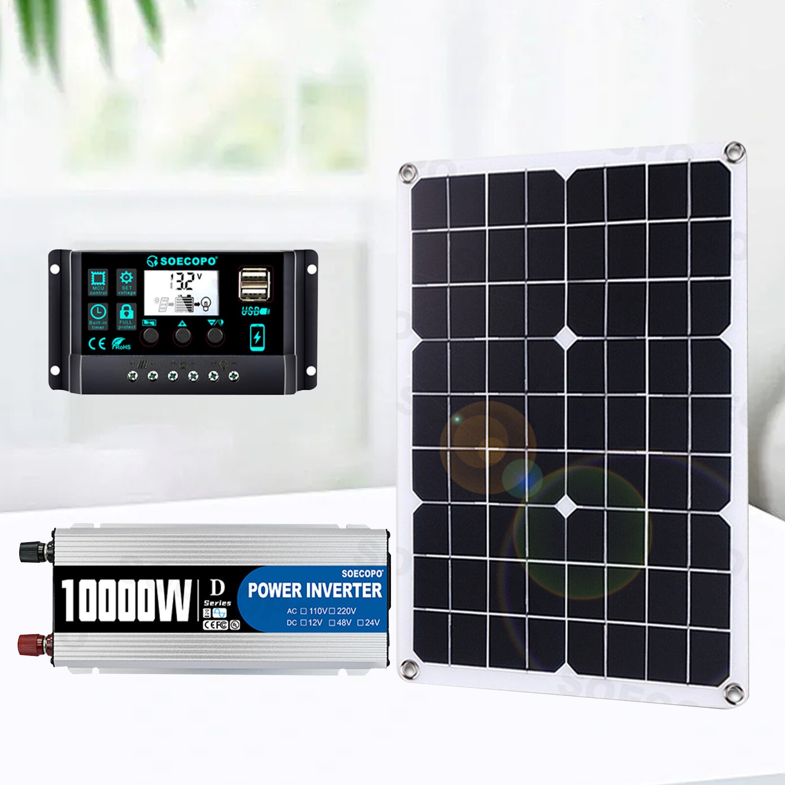 10000W 110V Power Inverter Solar Generator With 500W Solar Panel Home Complete,