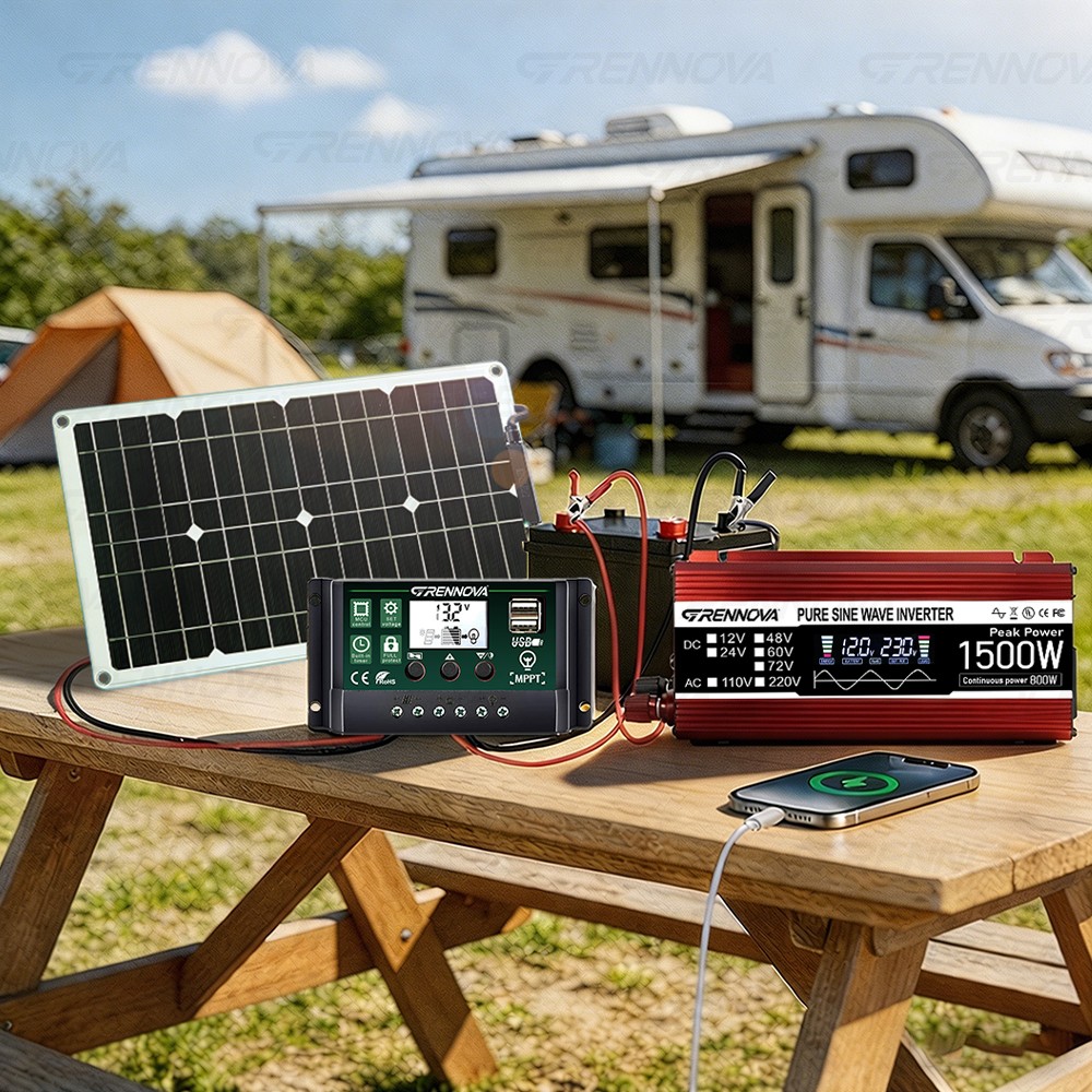 Grennova 1500W Pure Sine Solar Kit 80W 60A MPPT 12V 110/220V Inverter Home Use