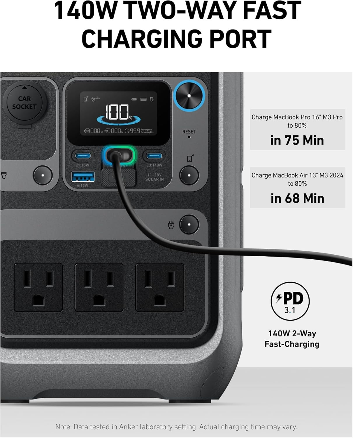 Anker Portable Power Station SOLIX C300, 288Wh Lifepo4 Backup Battery, 300W Sola