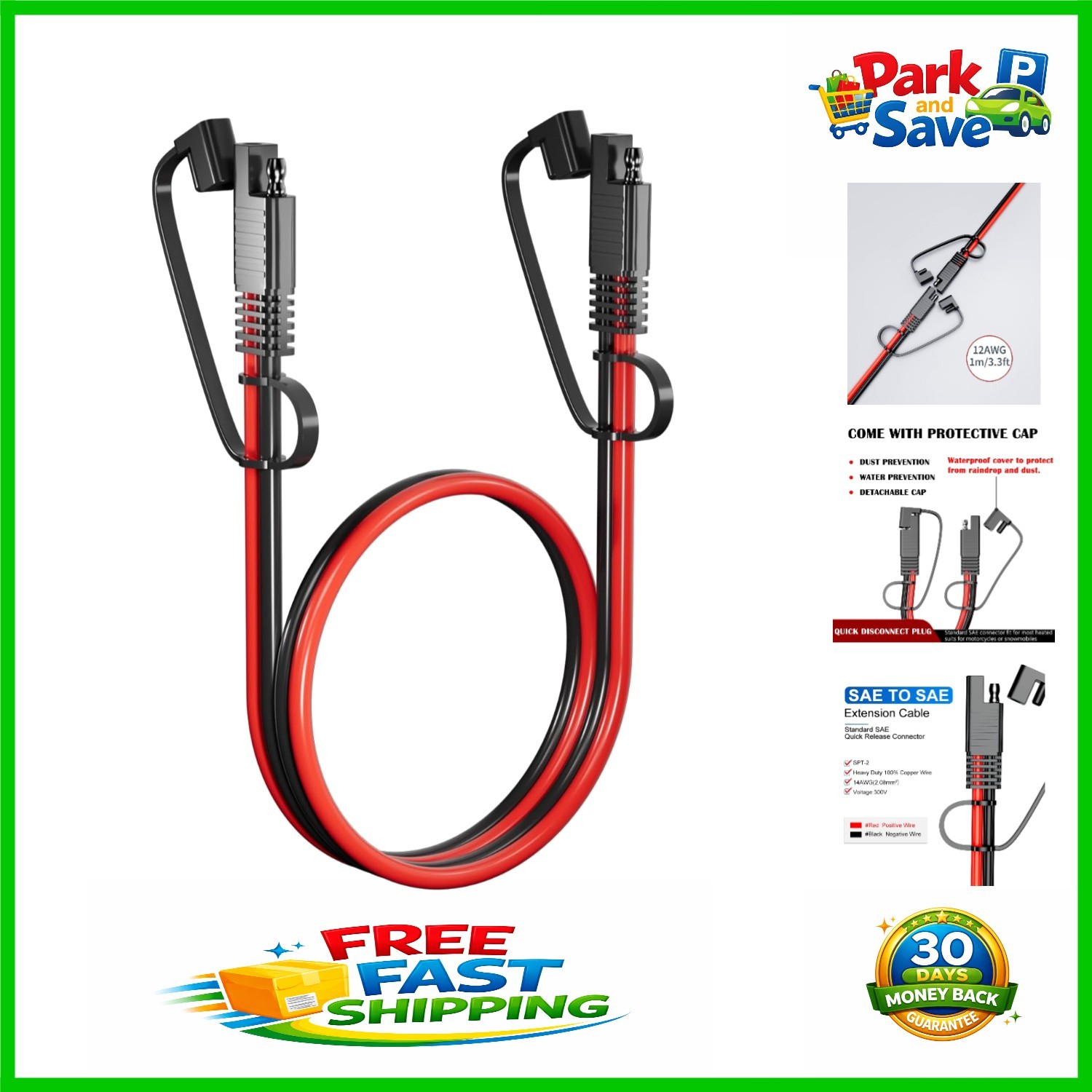 3.3FT SAE Extension Cable with Pure Copper Wire for Cars, RVs, and Solar Panels