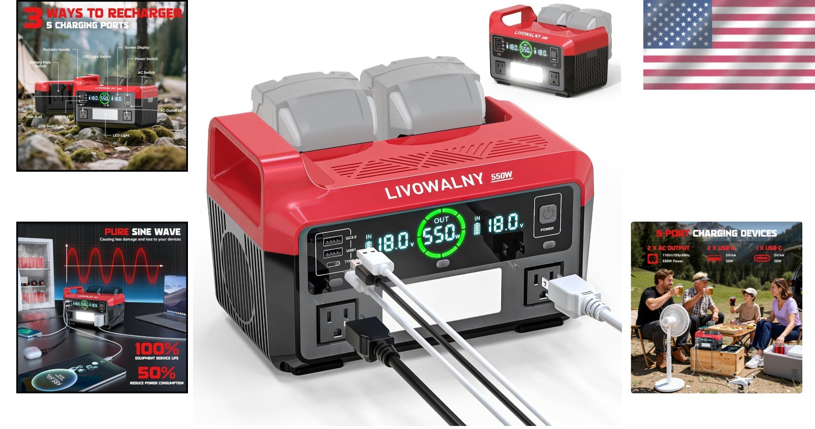 Outdoor Camping Inverter 550W: Milwaukee Battery Compatible-