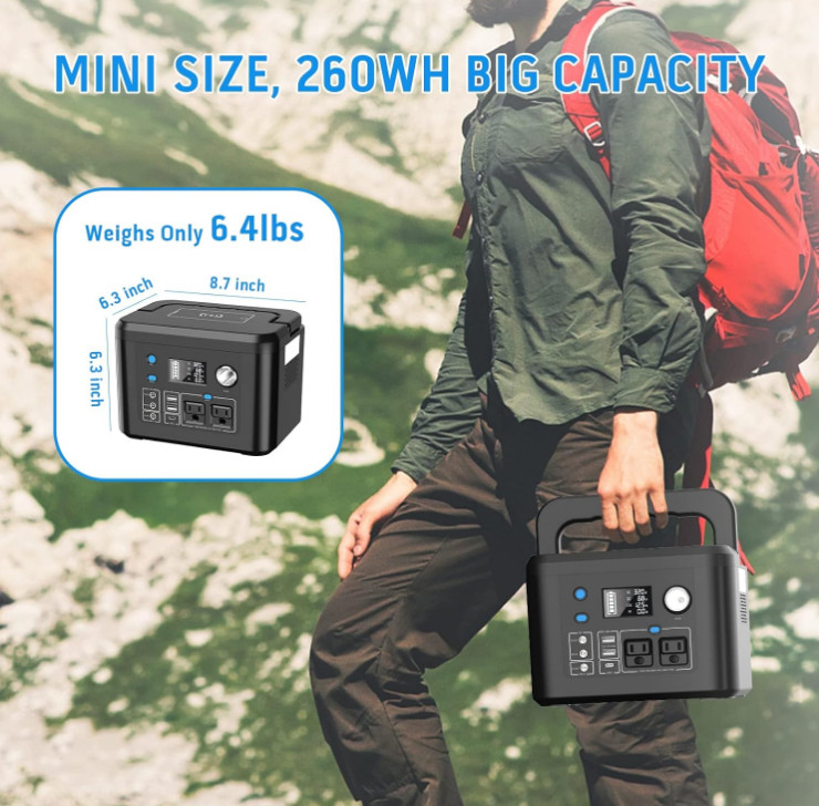 Estación de Energía Portátil 350W 260Wh con 2 AC Onda Pura para Camping, Nuevo