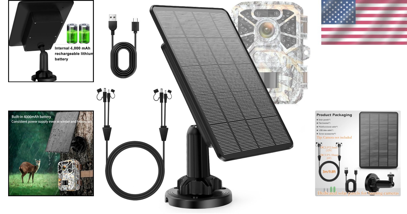 Solar Panel for Trail Cameras 12V/1A 6V/1.5A Waterproof