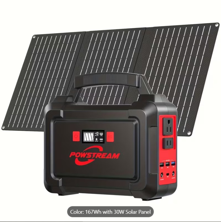 Portable Power Station 167Wh w/ 30W Solar Panel 350W Backup Power Bank with 2*AC