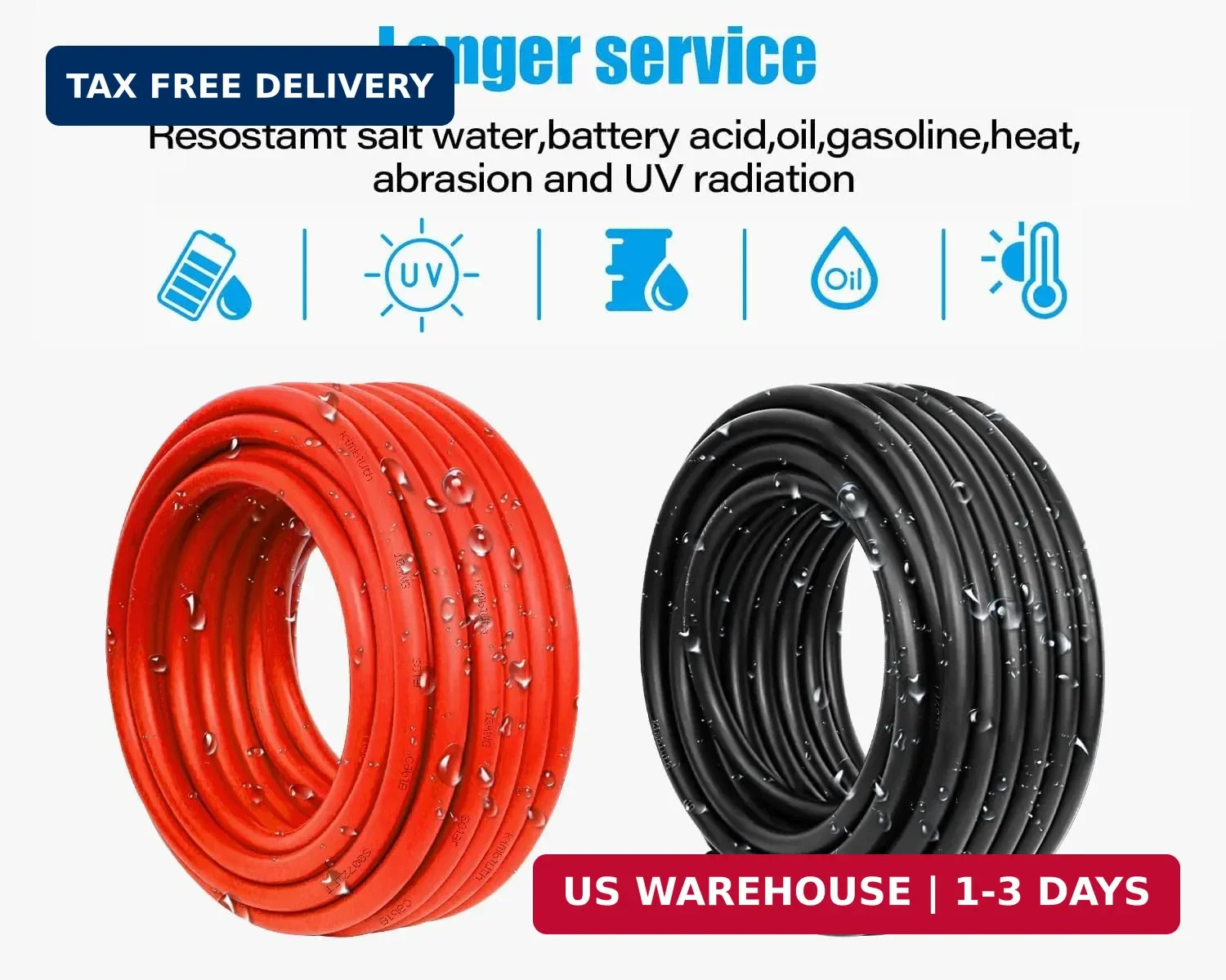 10 AWG Solar Cable 100FT Red + 100FT Black Tinned Copper Wire, 10 Gauge Solar Pa