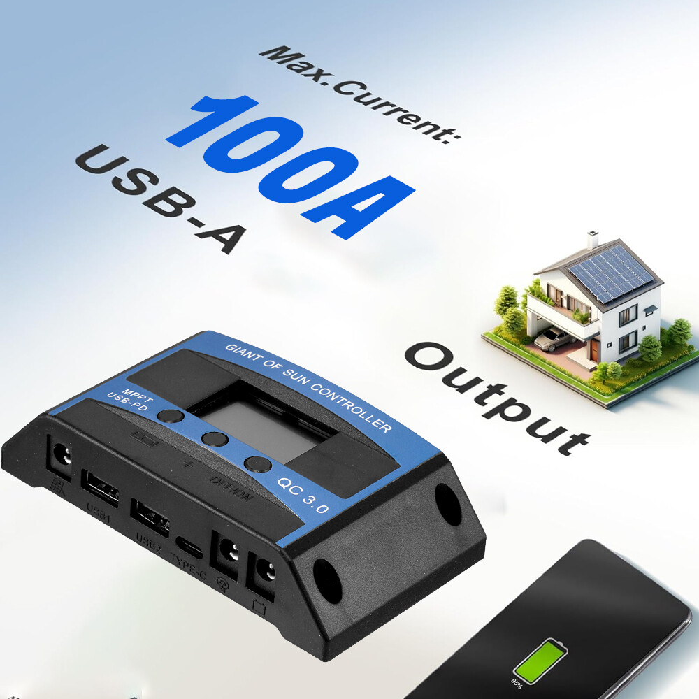 60A/100A 12V/24V/36V/48V MPPT Solar Panel PV Regulator Charge Controller LCD USB