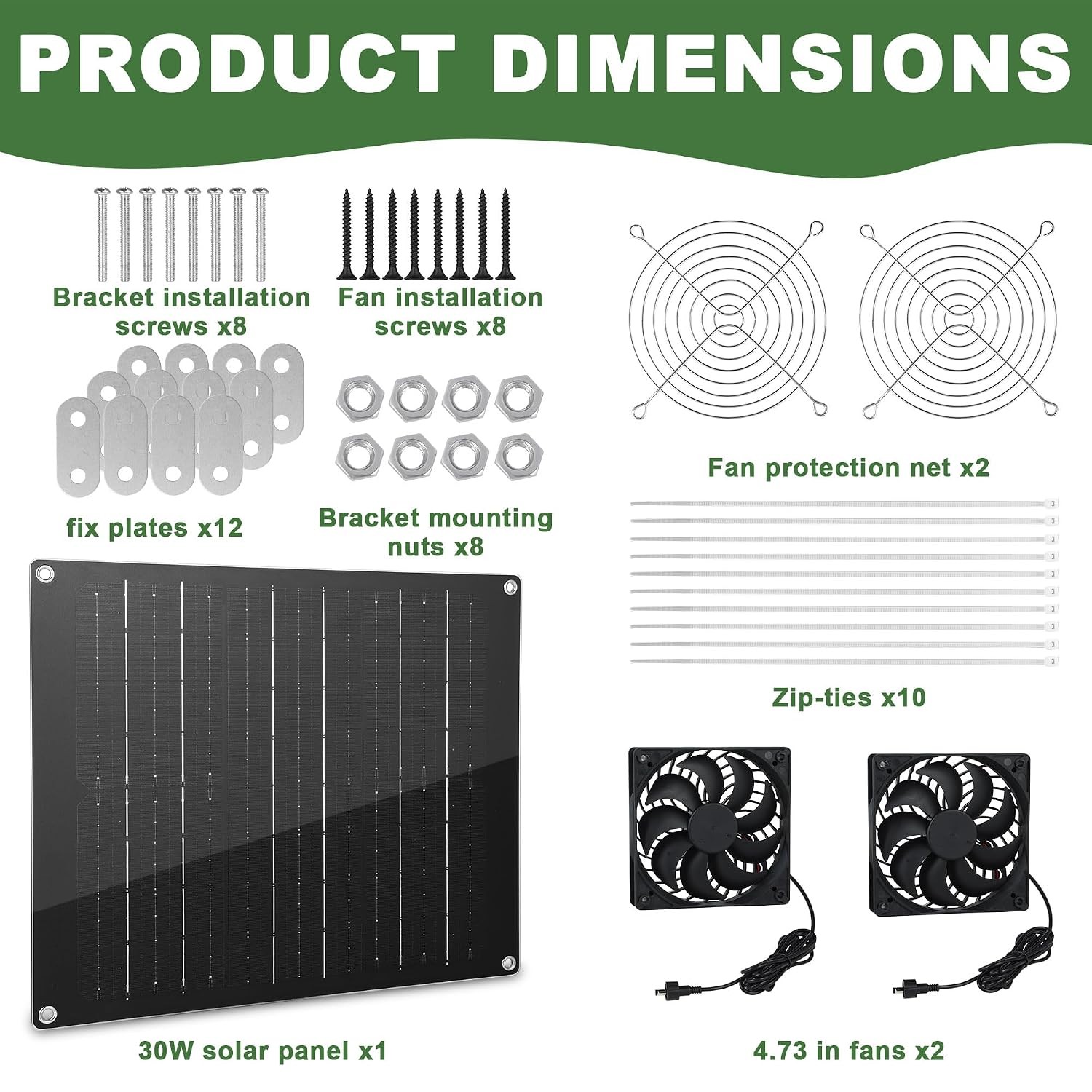 Solar Fan, 30W Solar Powered Fan, Solar Panel Fan Kit, IPX7 Waterproof Fans Exha