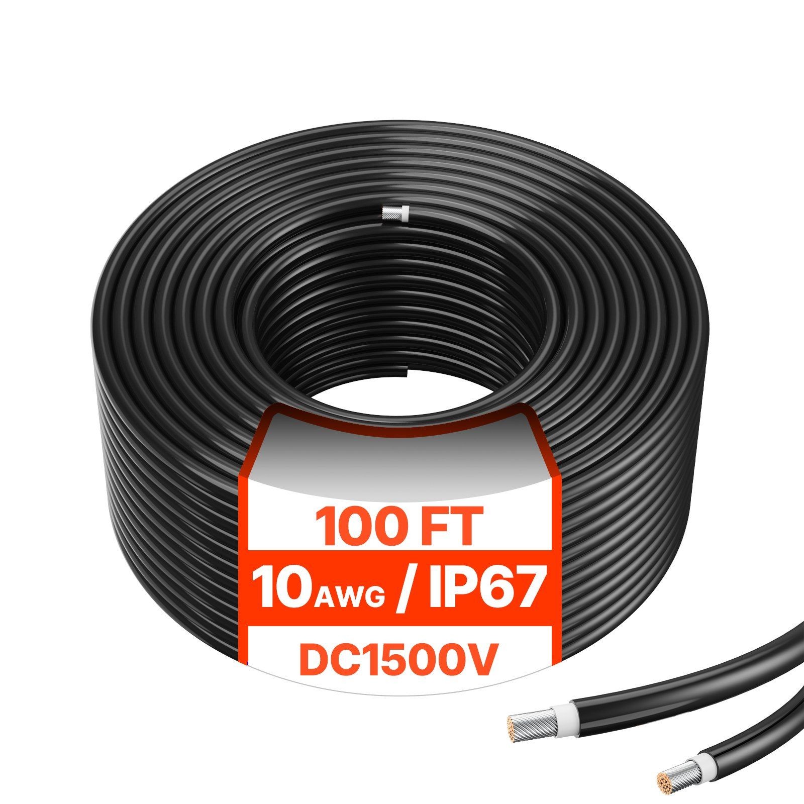 100ft 10AWG Solar Panel Cable 6mm² Waterproof XLPE Tinned Copper Black