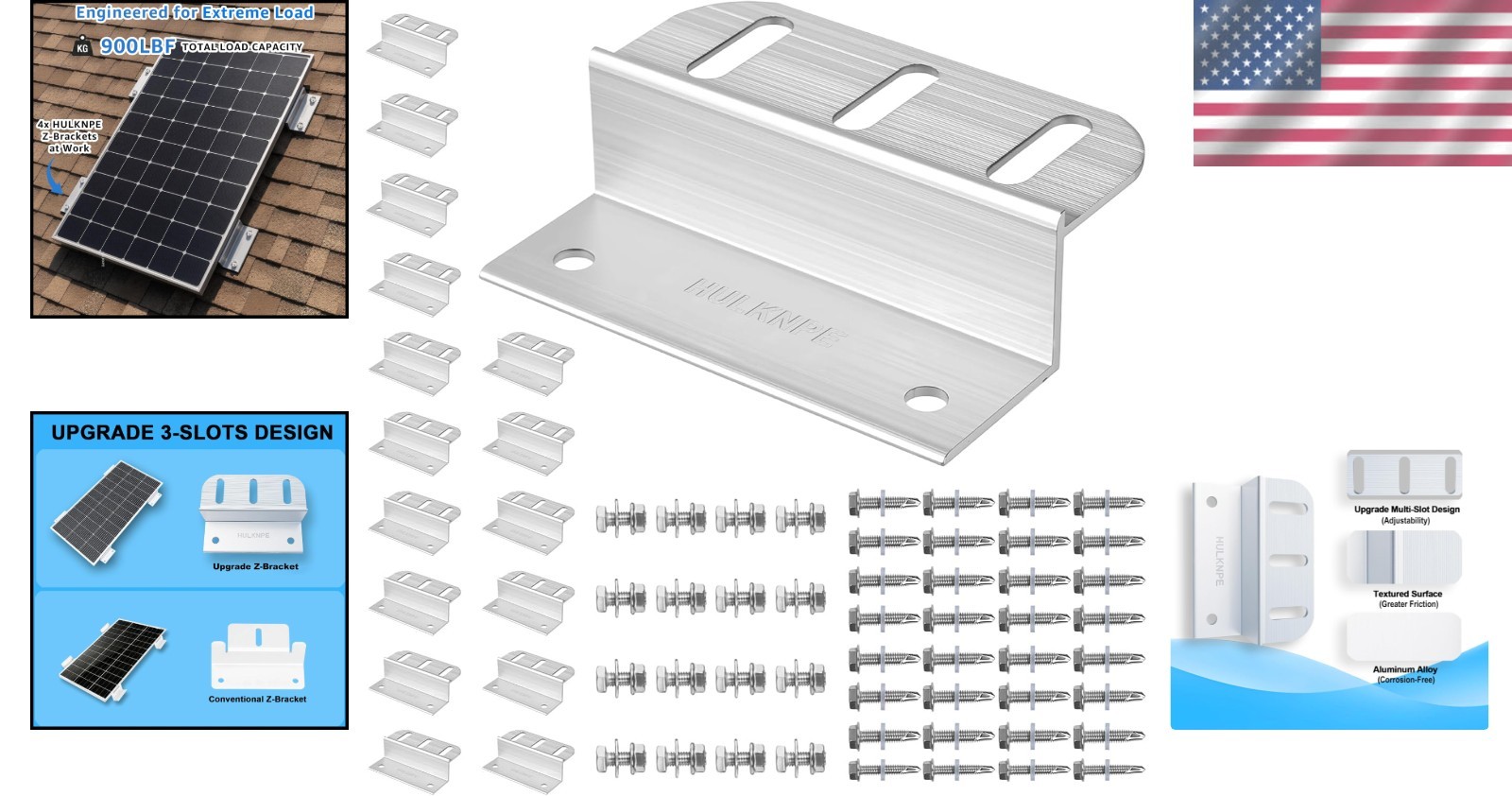 Multi-Slot Aluminum Z Brackets for Solar Panel Hold Down