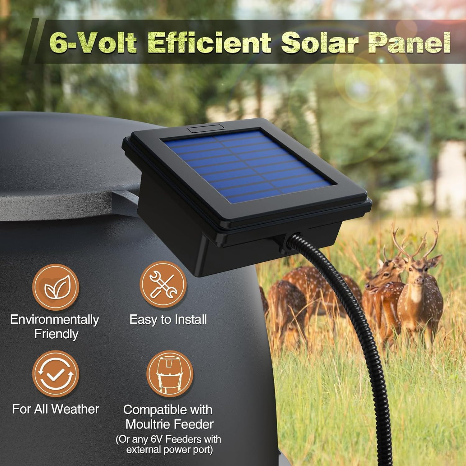 6V Deer Feeder Solar Panel, Efficient Solar Panel Charger with 5FT Weatherproof