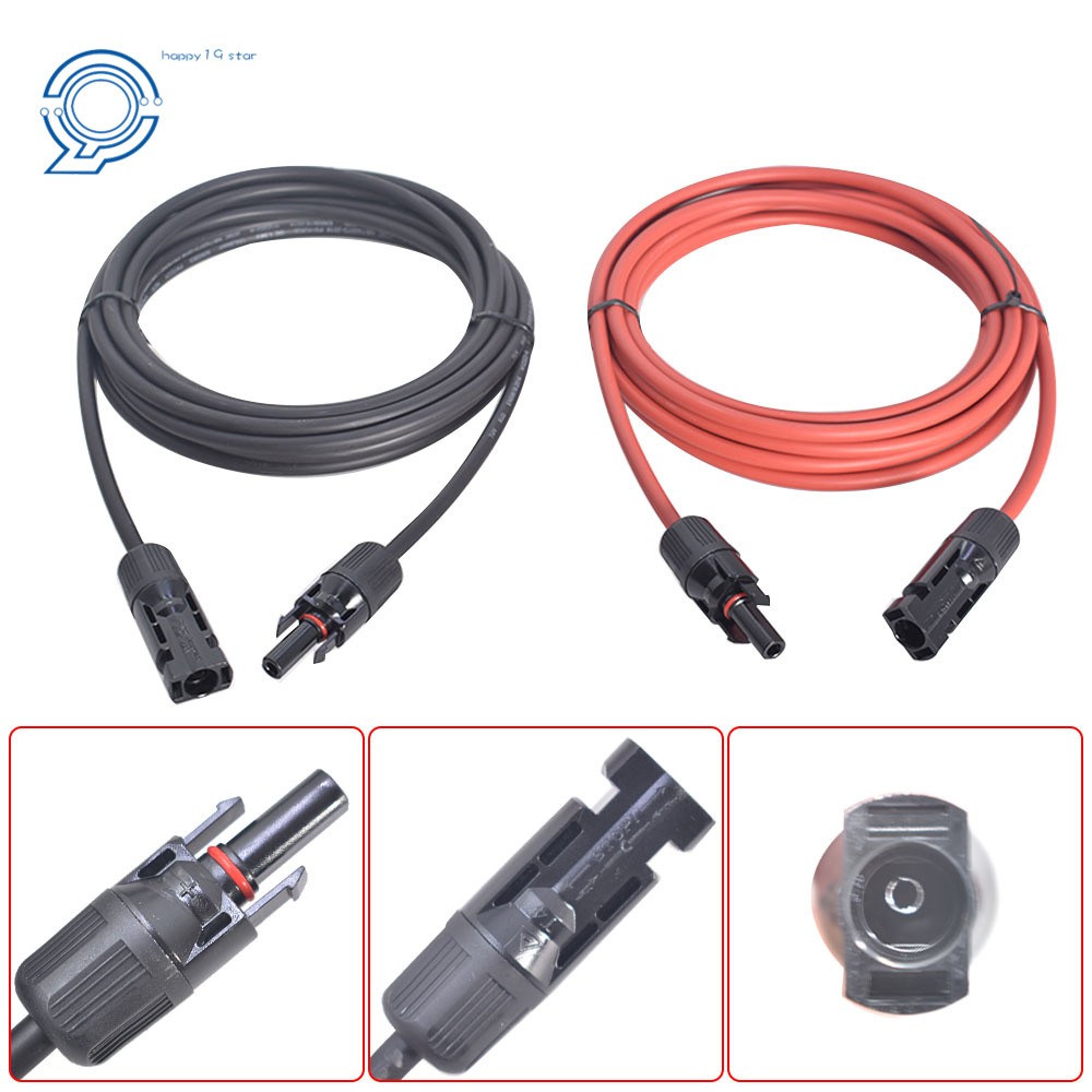 1 Pair 10ft Black and Red Solar Panel Extension Cable Wire Connector 12AWG