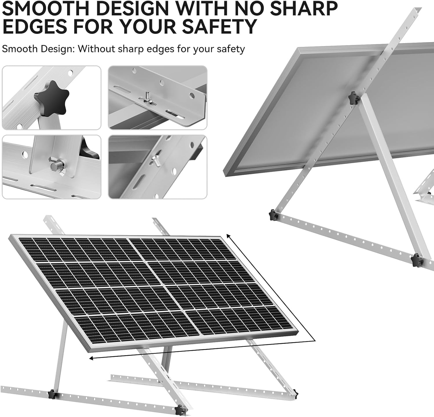 4-Pack 45″ Heavy-Duty Solar Panel Mount, Adjustable 0-90° Tilt Angle Anodized Al