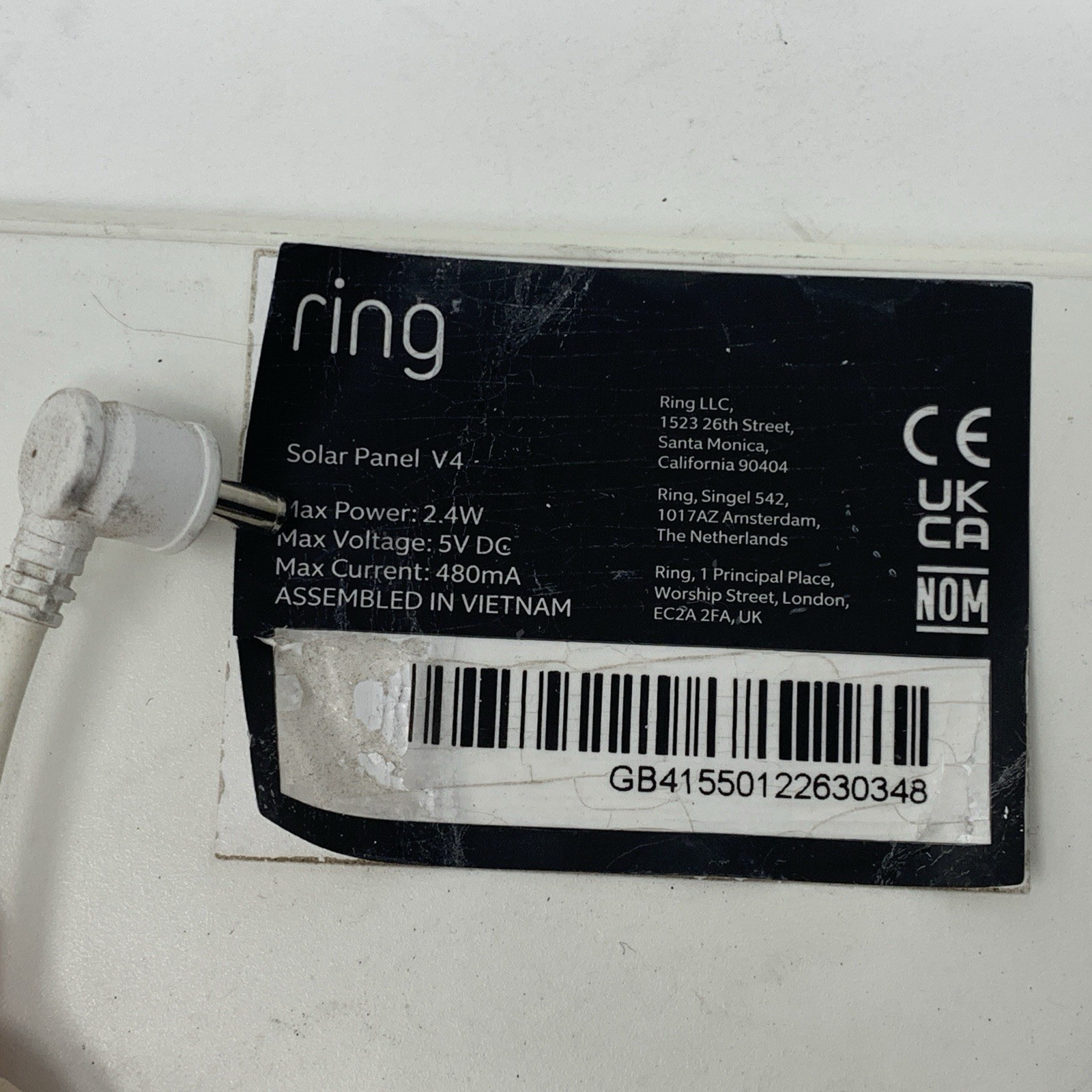 Ring Solar Panel V4 Charger for Camera With Mounting Base Used, Works! R008