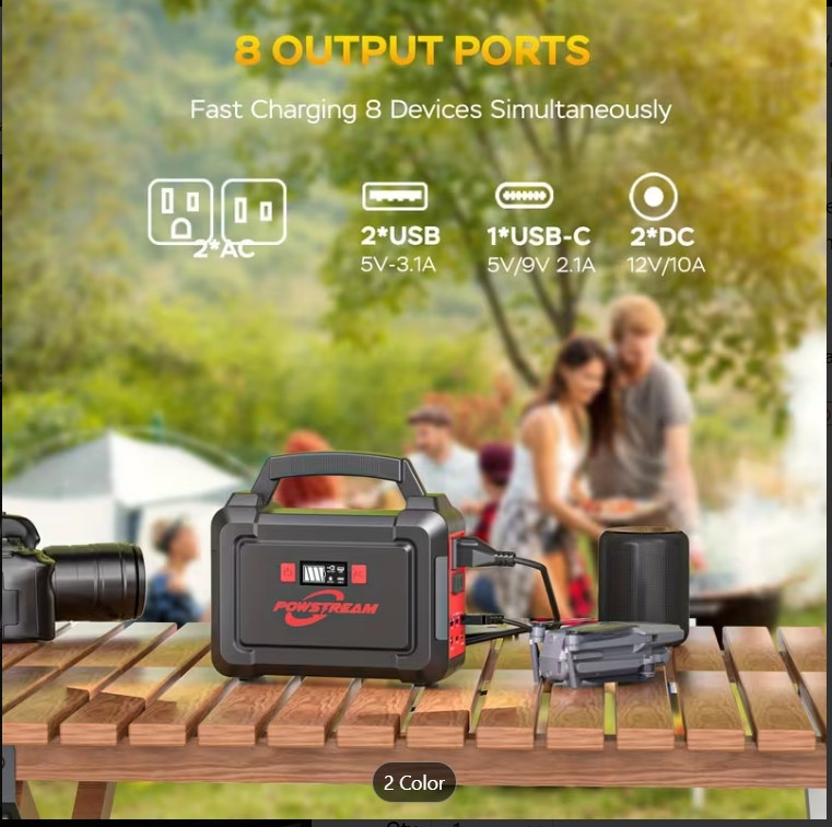 Portable Power Station 167Wh w/ 30W Solar Panel 350W Backup Power Bank with 2*AC