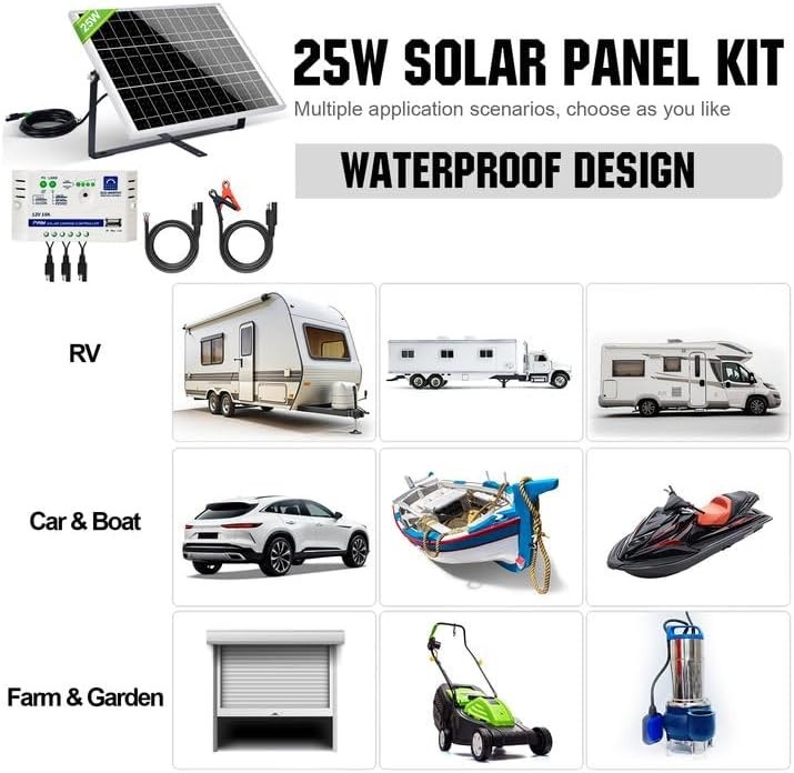 25W Waterproof Solar Battery Charger Kit for 12V Vehicles – All-in-One Solution