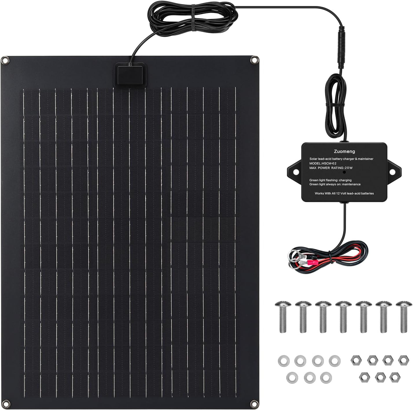 Solar Battery Charger Maintainer, 20W Solar Panel Kit for Dump Trailer Built-In