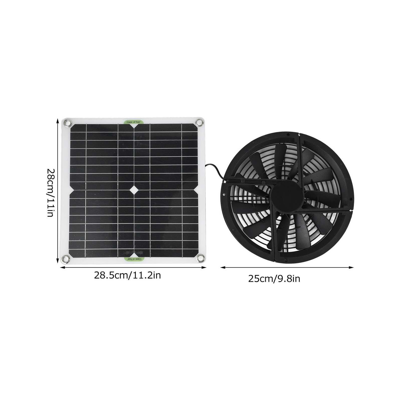 12W Solar Panel Fan Kit Waterproof 2000RPM DC Exhaust Fan with Metal Safety Mesh