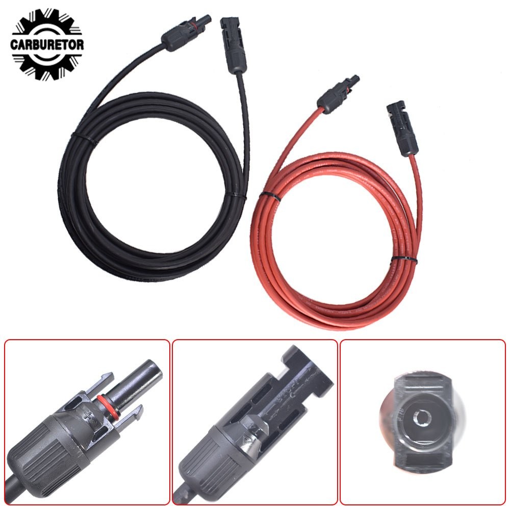 Black And Red Solar Panel Extension Cable Wire Connector 12AWG 1 Pair 10FT