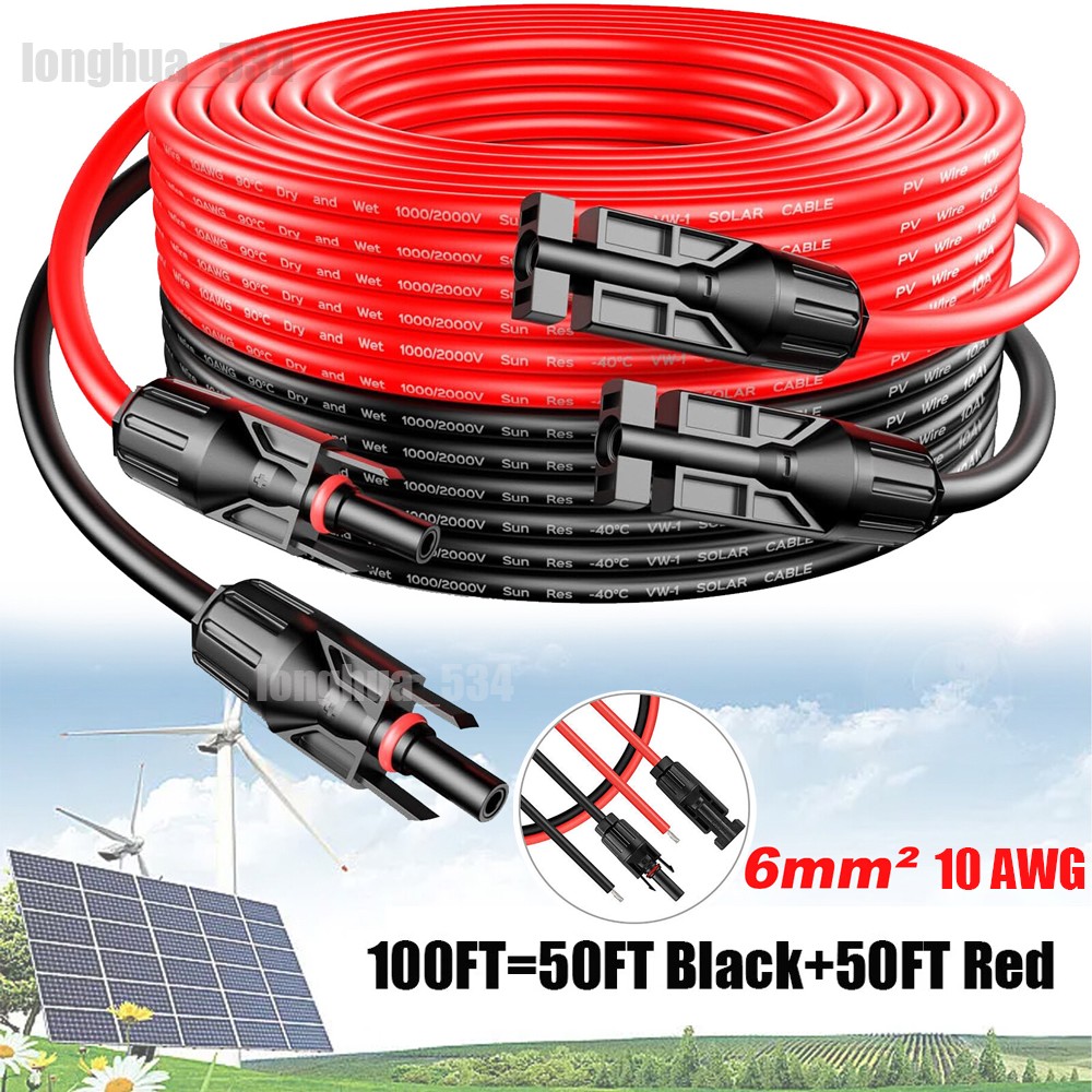 10AWG Solar Panel Extension Cable Tinned Copper Solar Cable PV Wire Connectors