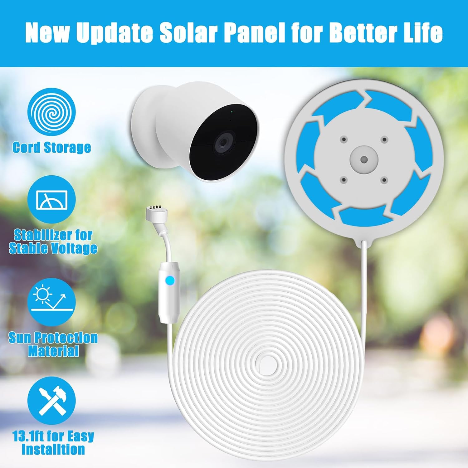 6W Solar Panel Compatible with Google Nest Camera Outdoor & Indoor (Battery Vers