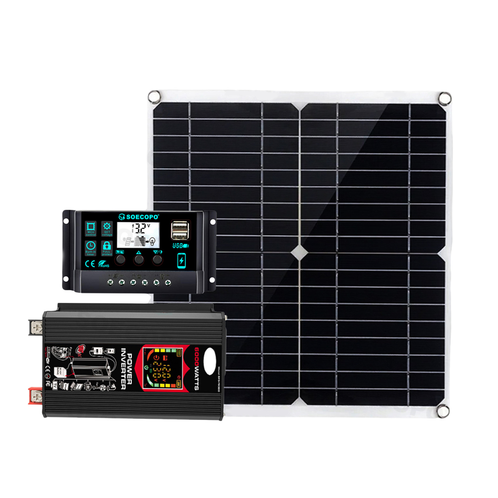 6000W Solar System DC12V to AC110V 220V 100A MPPT Controller 300W Panel InvertuX