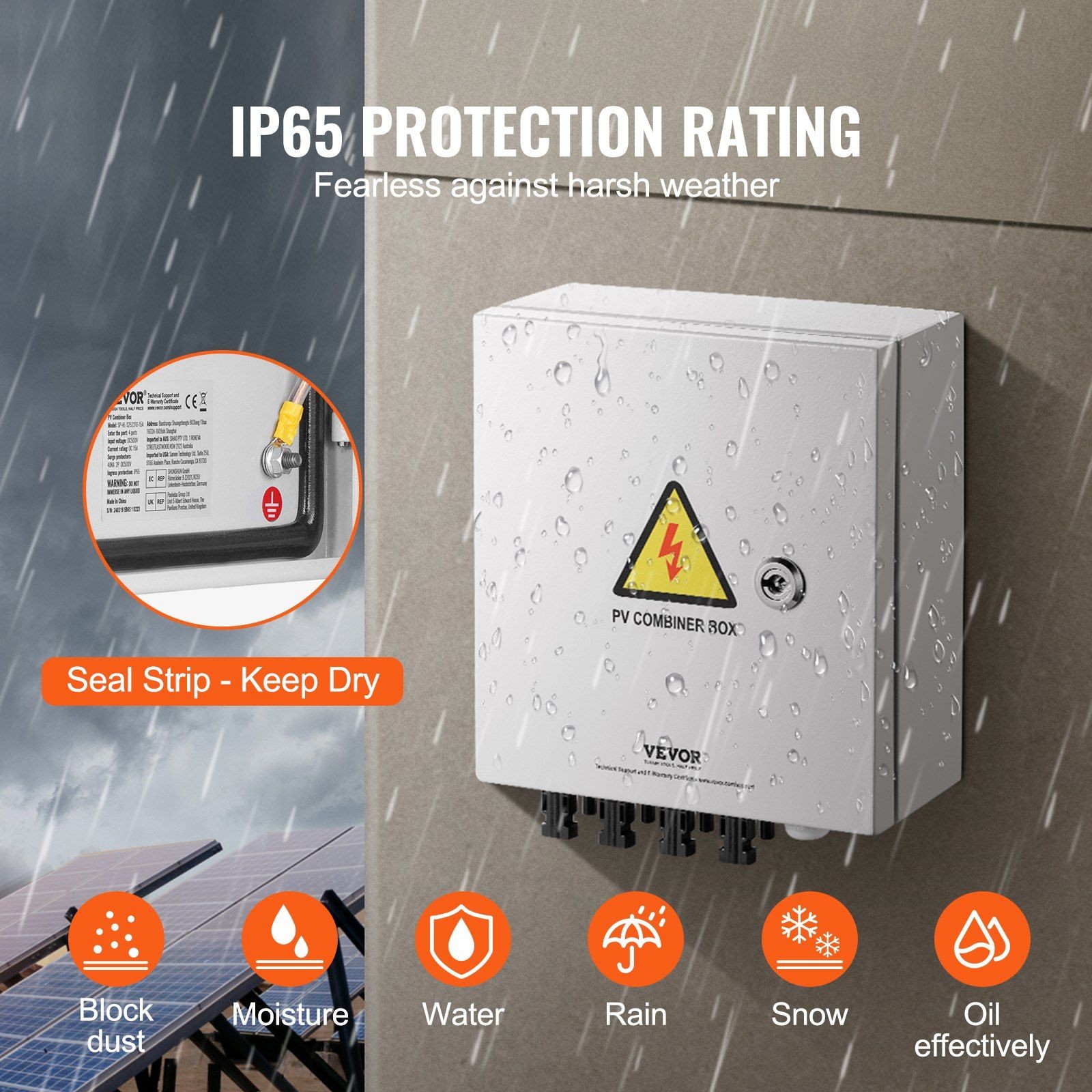 4-String 15A Solar PV Combiner Box&Steel Case IP65&Weatherproof Design