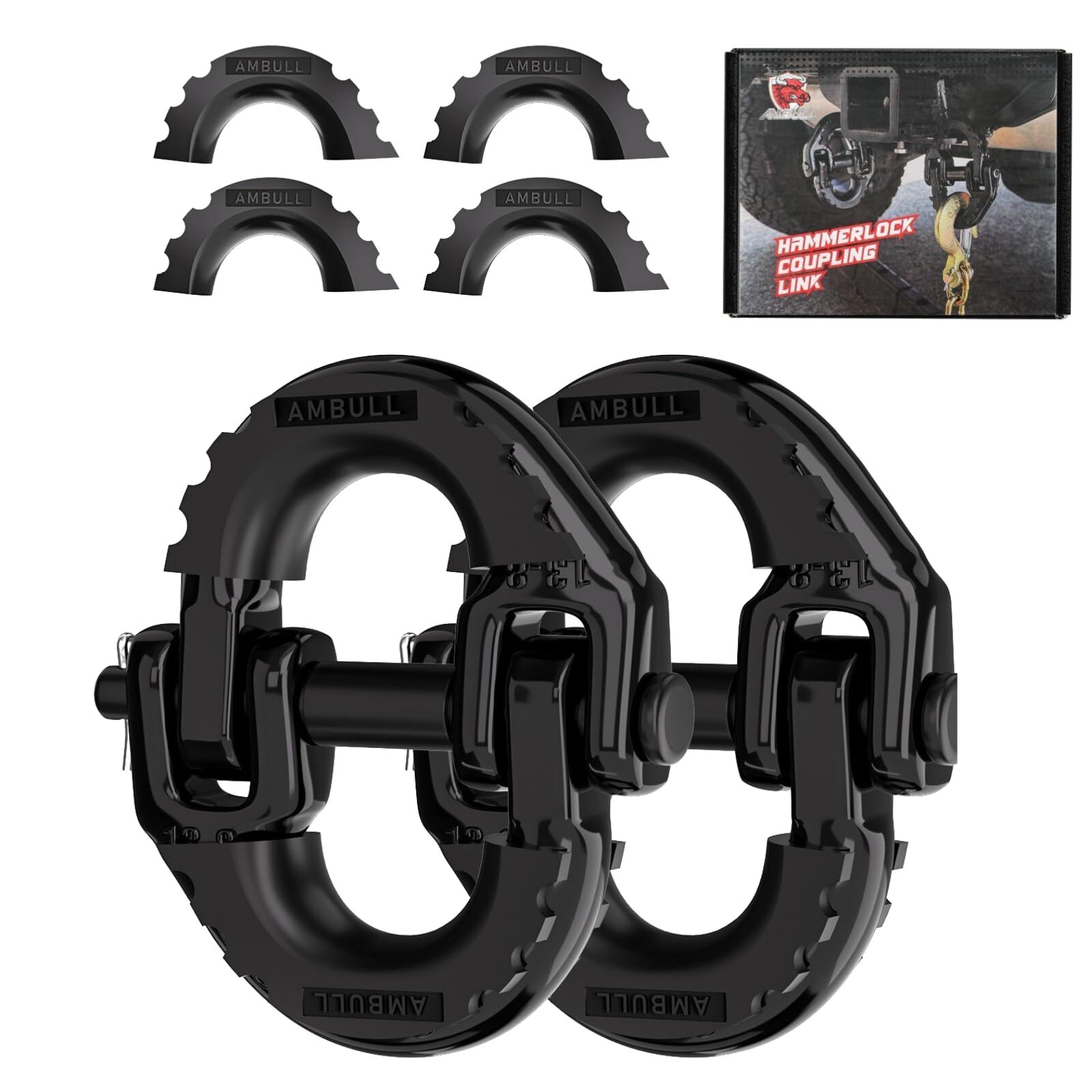 2 Pack 1/2″ Safety Chain Connector Link, G80 Tow Hitch Hammerlock (Black)