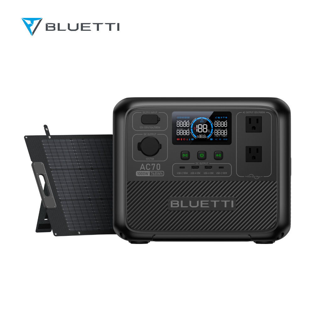 BLUETTI AC70 1000W 769Wh Portable Power Station+200W Solar Panel for Trip Backup