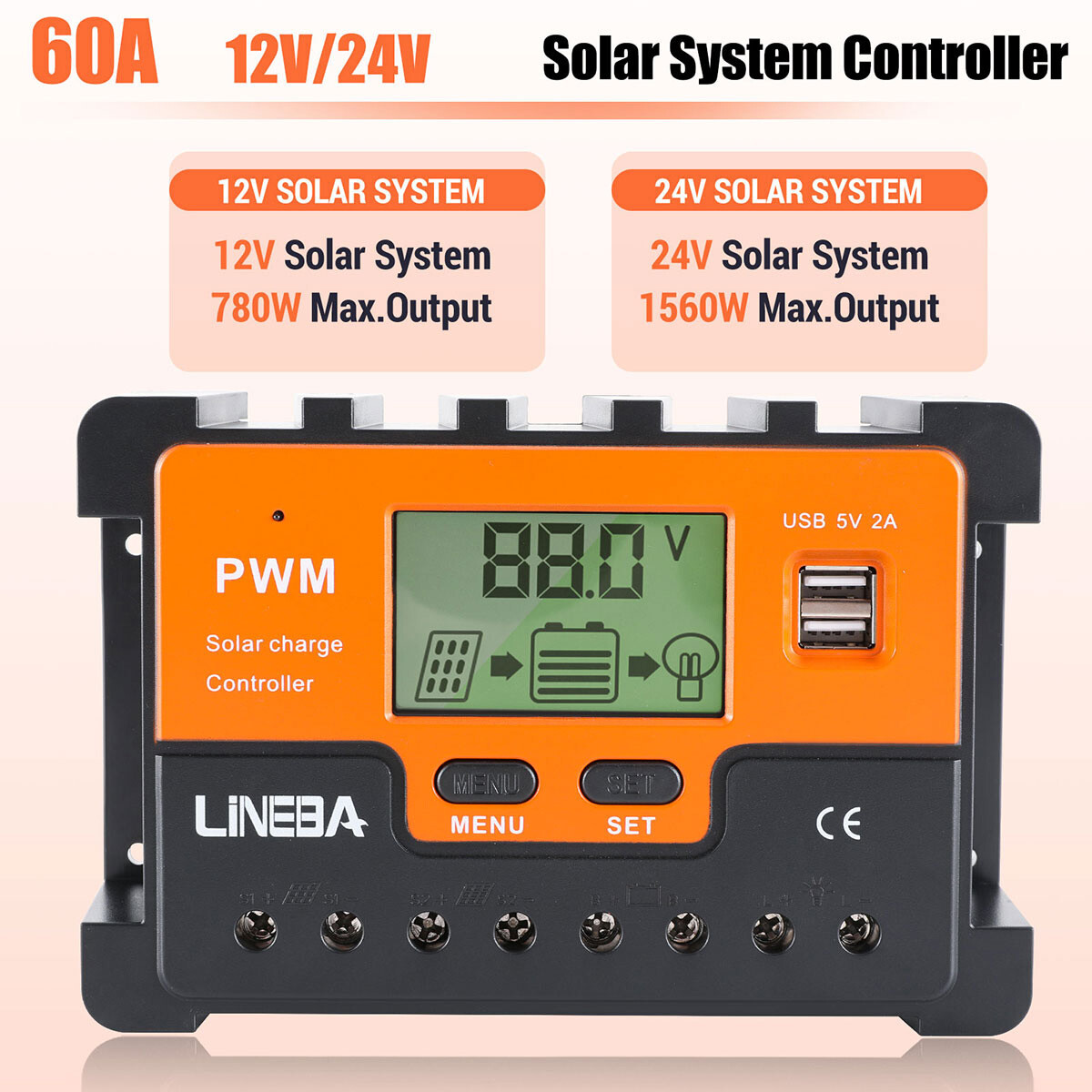 100A/60A/30A 12V/24V/36/48V PWM Solar Charge Controller Solar Panel PV Regulator