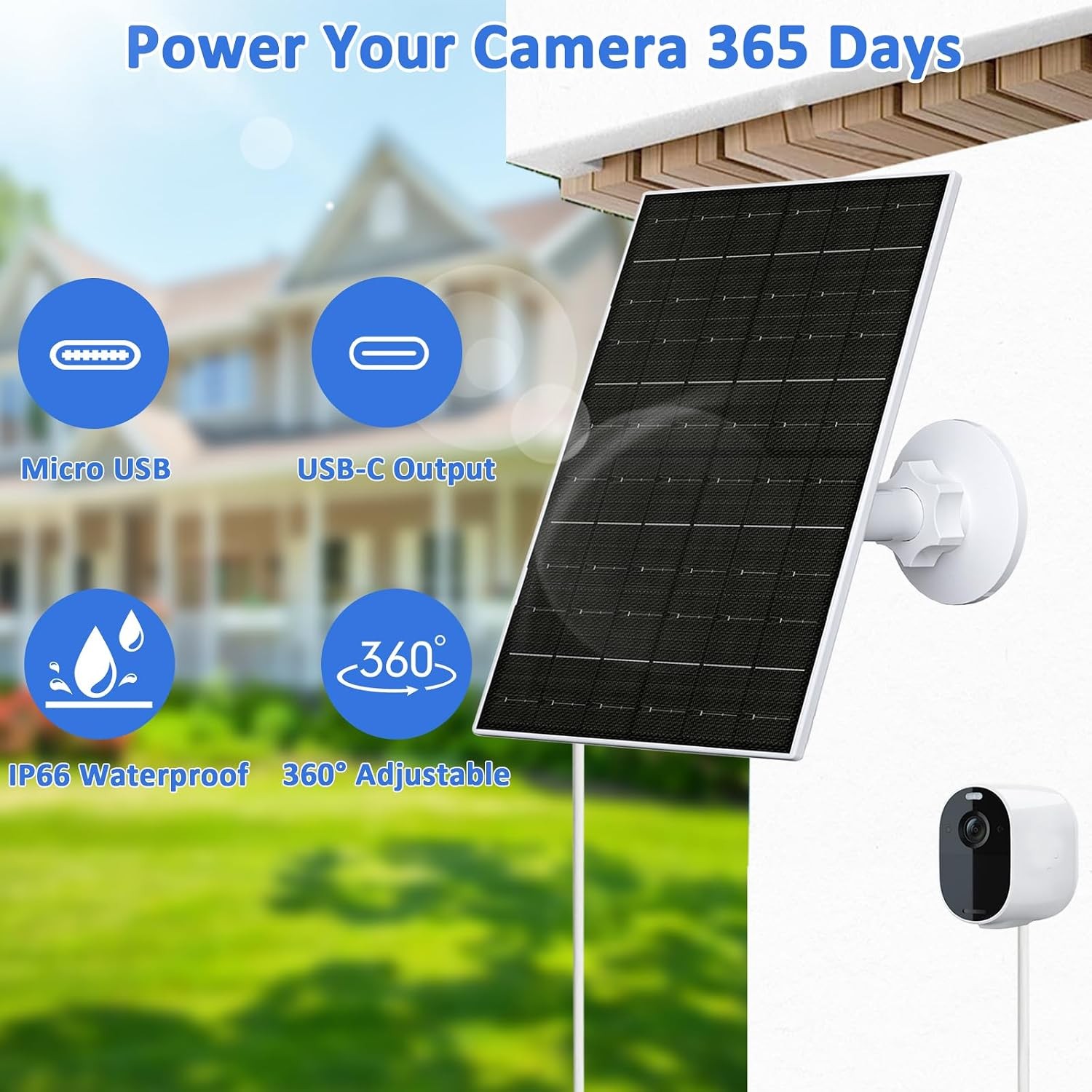 FUTUREZEN 6W Solar Panel for Arlo Camera, Solar Charger Compatible with Arlo Ess