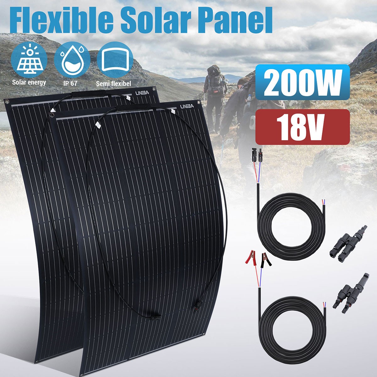 100W 200W 400W Portable Flexible Solar Panel Kit for RV Camping Off-Grid Rooftop