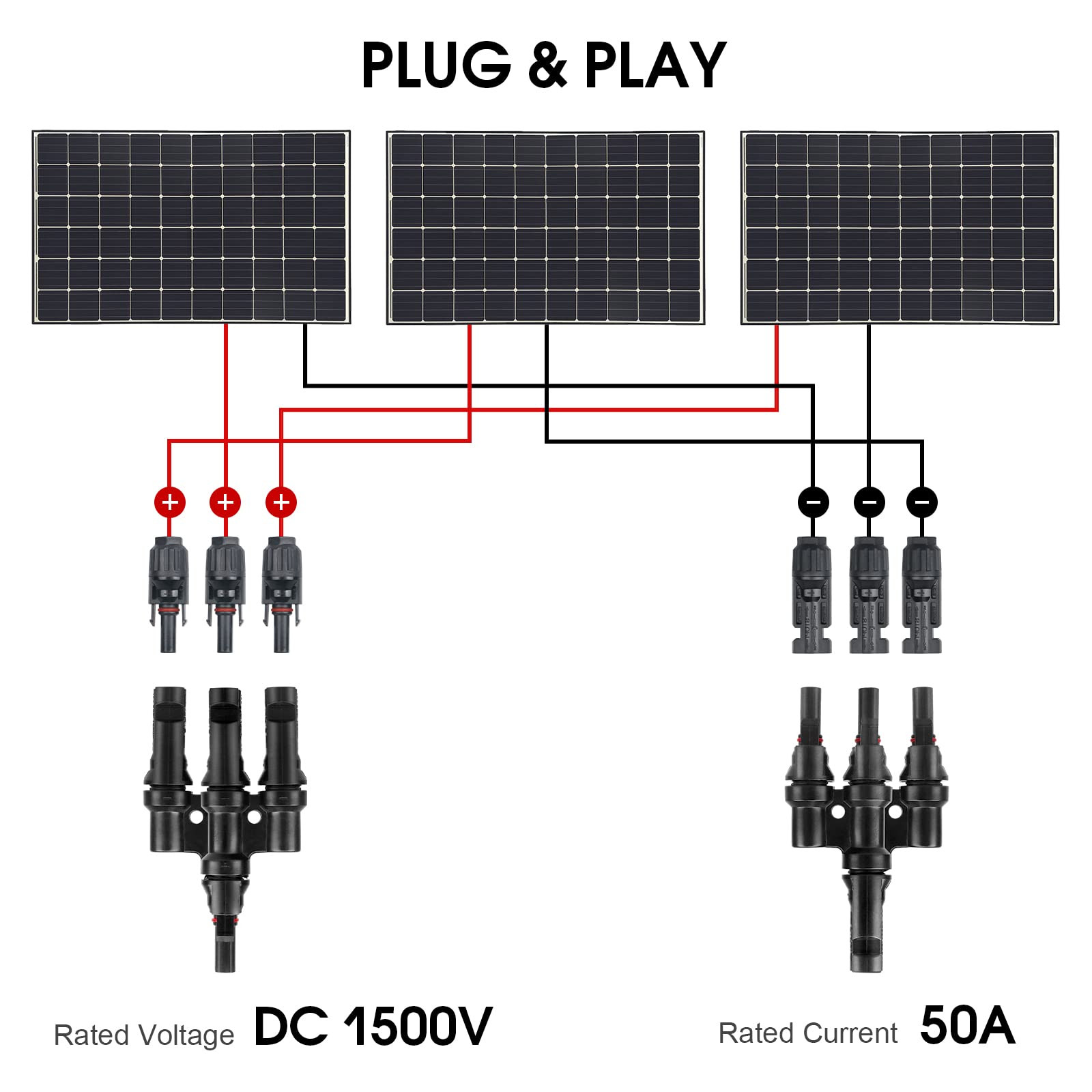 Solar Panel Connectors T Branch Connectors Cable Splitter Coupler 1 Male to 3…