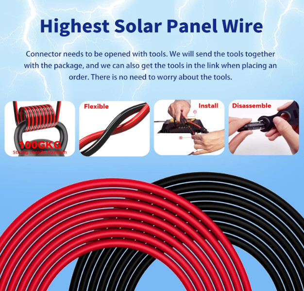 10AWG Solar Extension Cable 50FT Red & Black w/ MC4 Connectors