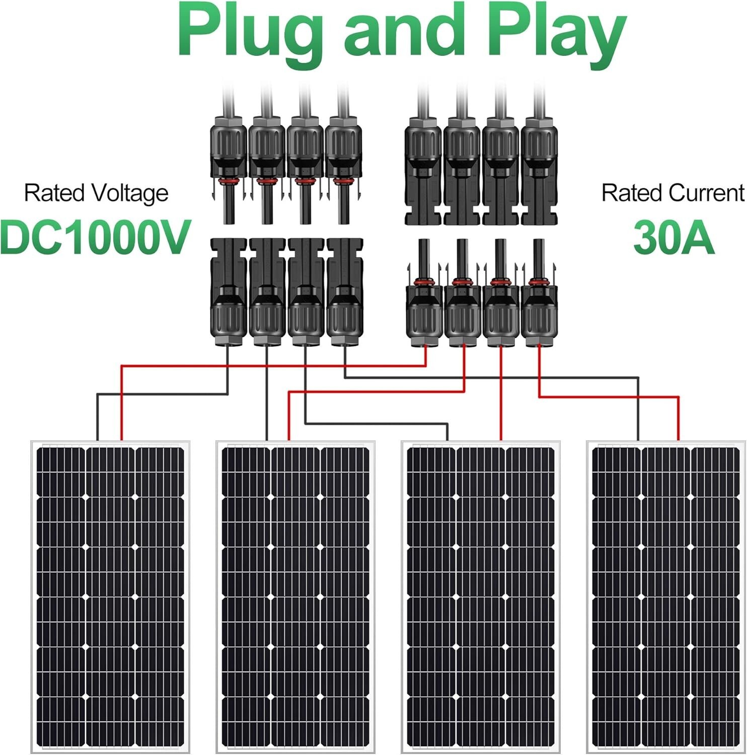 2 Y Branch Connectors Parallel for Solar Panel 1 to 4 (M/FFFF + F/MMMM)