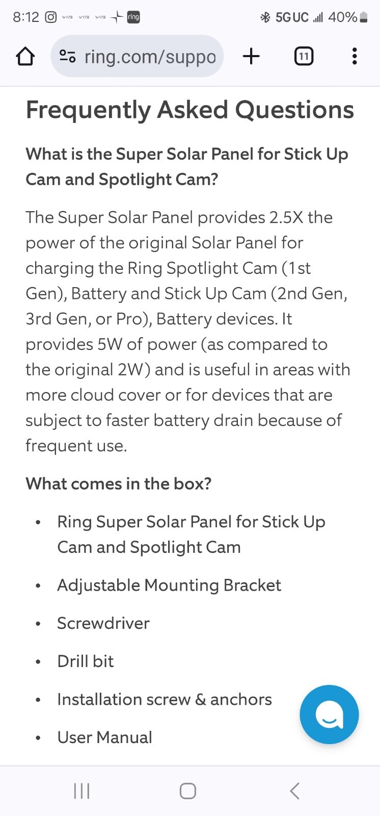 5W 5V Ring Super Solar Panel for Ring Spotlight Cam Battery Camera