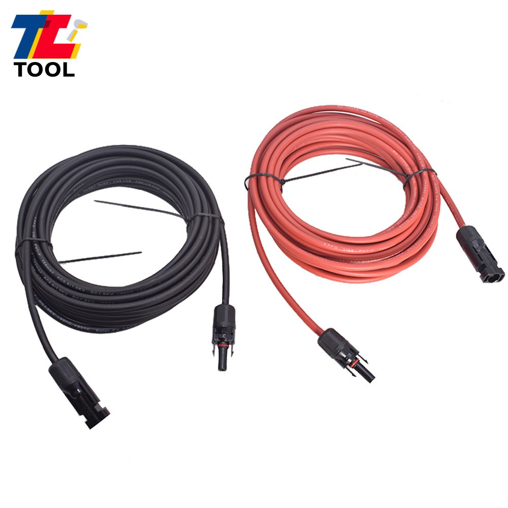25 Feet 1 Pair 10AWG Black + Red Solar Panel Extension Cable Wire Connector