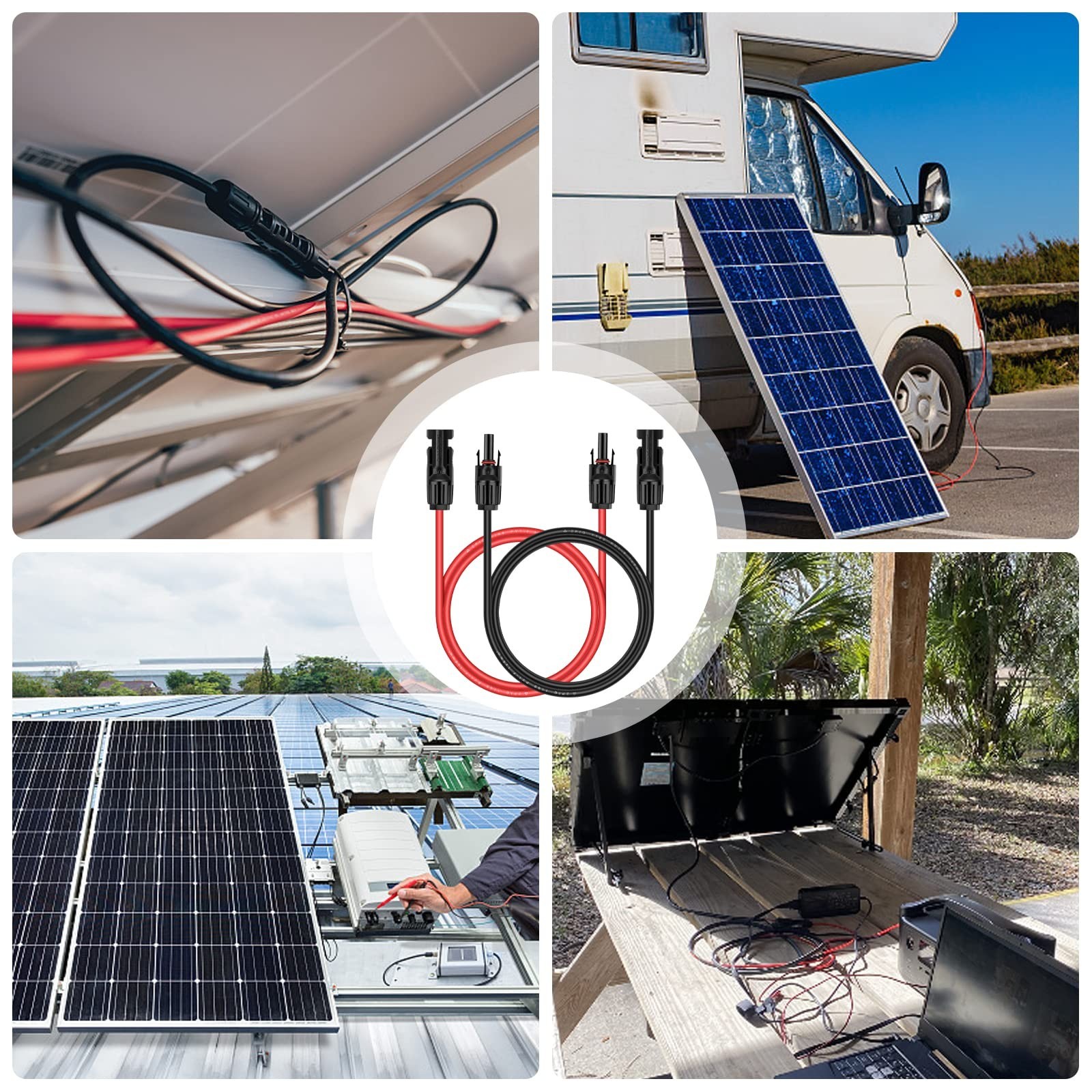 10AWG Solar Panel Extension Cable 6ft Black & Red Wire, Male/Female Connectors