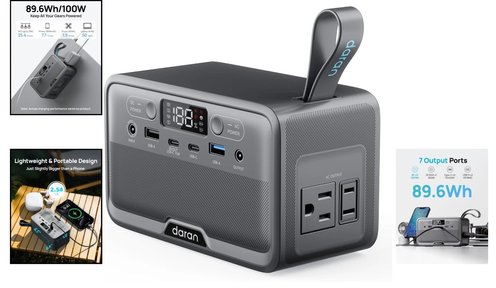 Silent Portable Power Station – 100W Output, 4-Level LED Flashlight Included