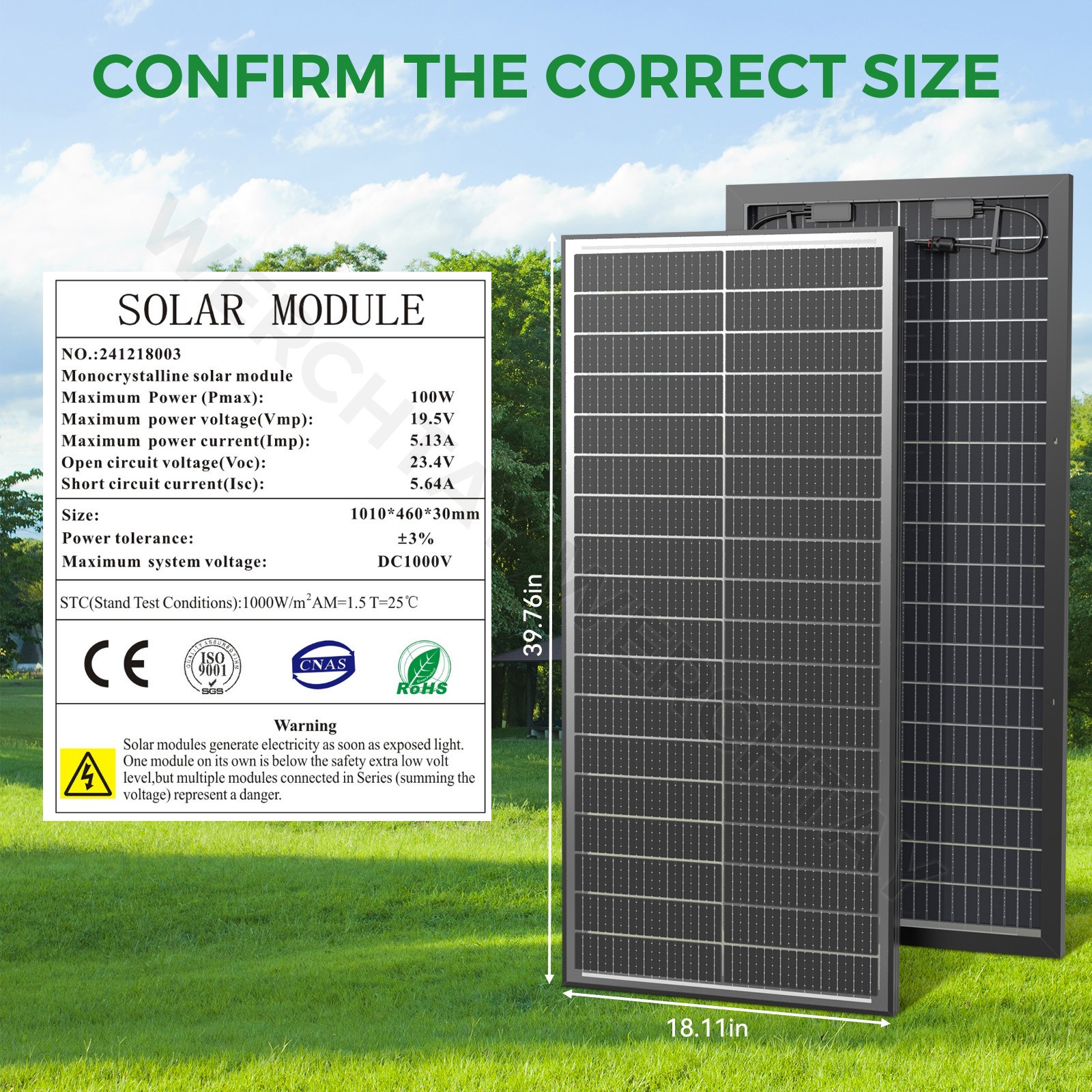 100 Watt Bifacial Solar Panel 12V Home PV Power Off-Grid RV Camper System Carava