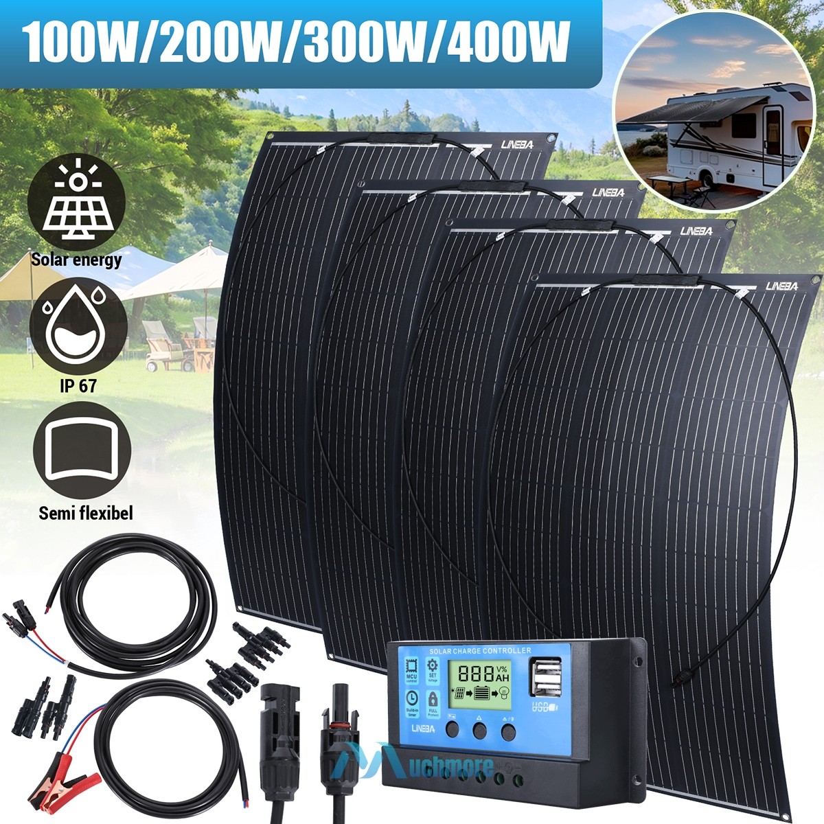 400W 200W Flexible Solar Panel Mono 18V Portable for Home Rooftop RV Boat Marine