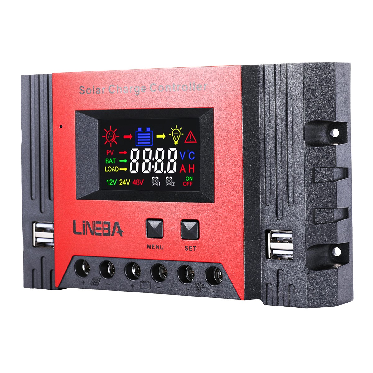 30A Solar Charge Controller 100A PWM Regulator for 12V 24V with 4 USB Ports
