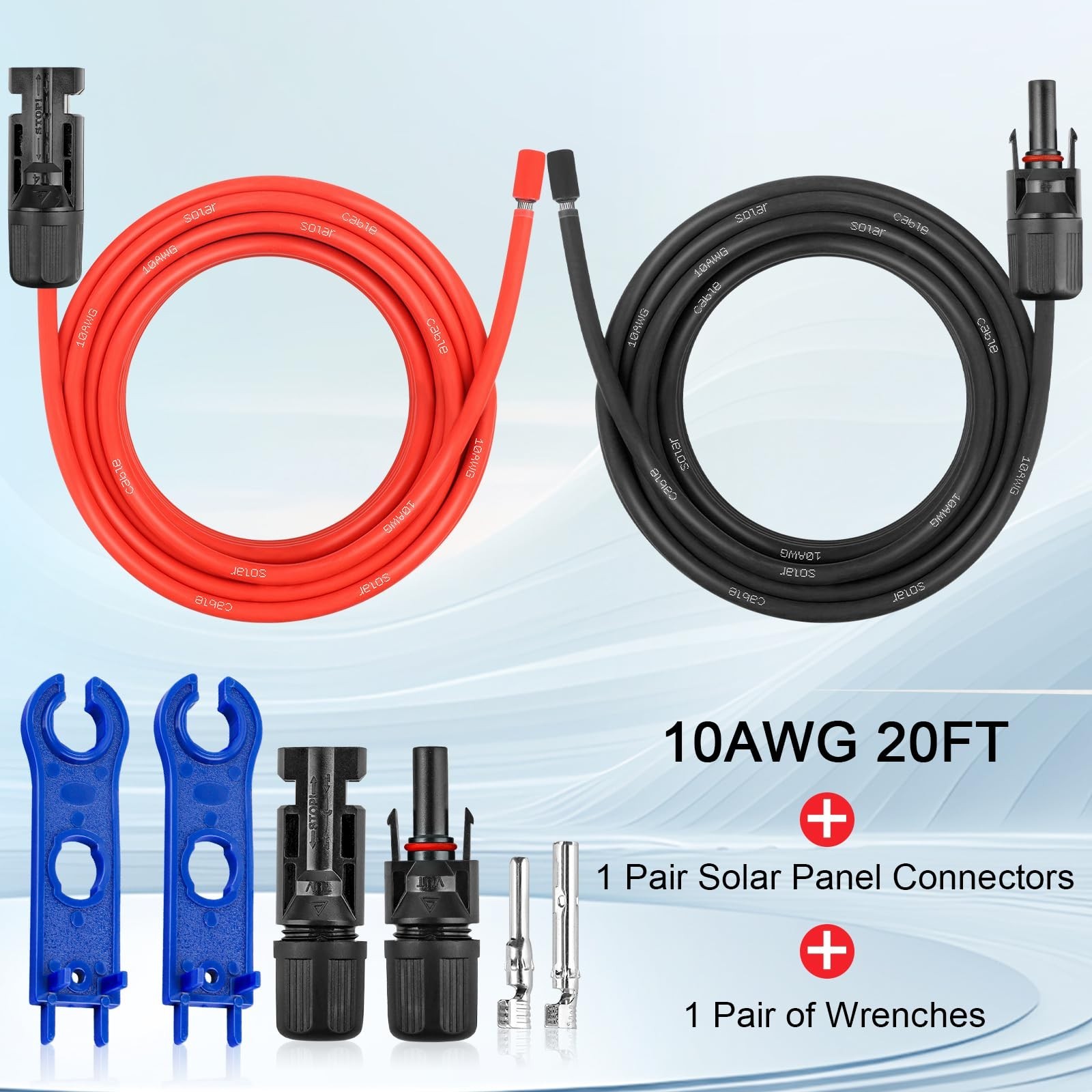 20FT 10AWG Solar Extension Cable – Waterproof Connectors & Adaptor Kit for RV, H